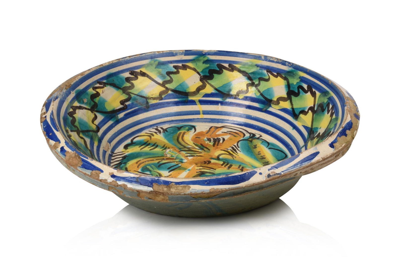 Large 19th c. Spanish Triana Majolica Basin. (1 of 3)