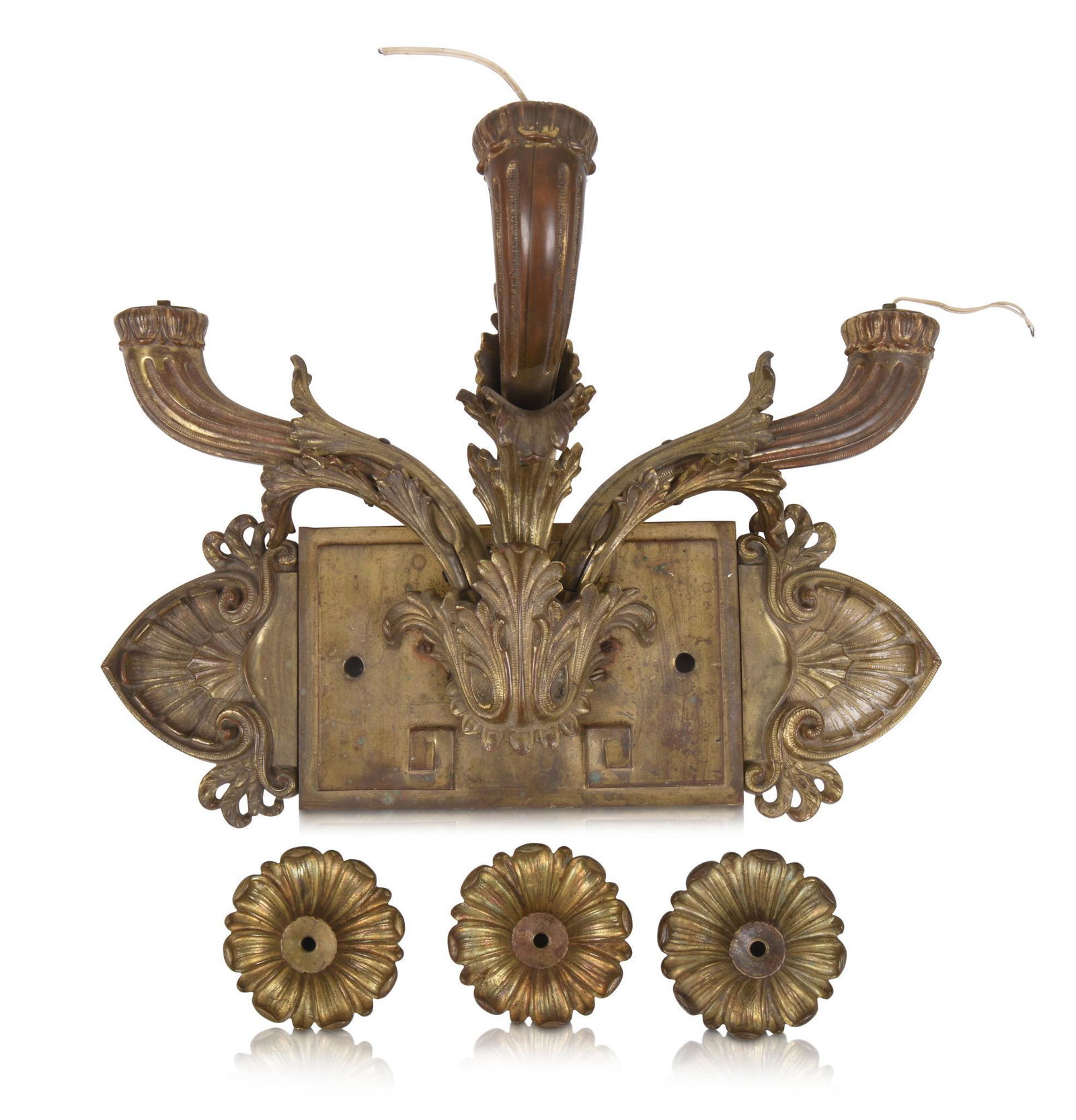 Large Continental Brass Three Armed Wall Sconce. (1 of 3)