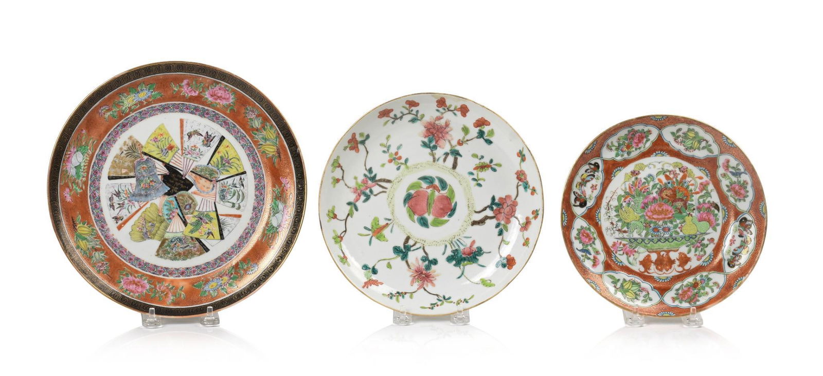 Three Chinese Famille Rose Plates. (1 of 2)