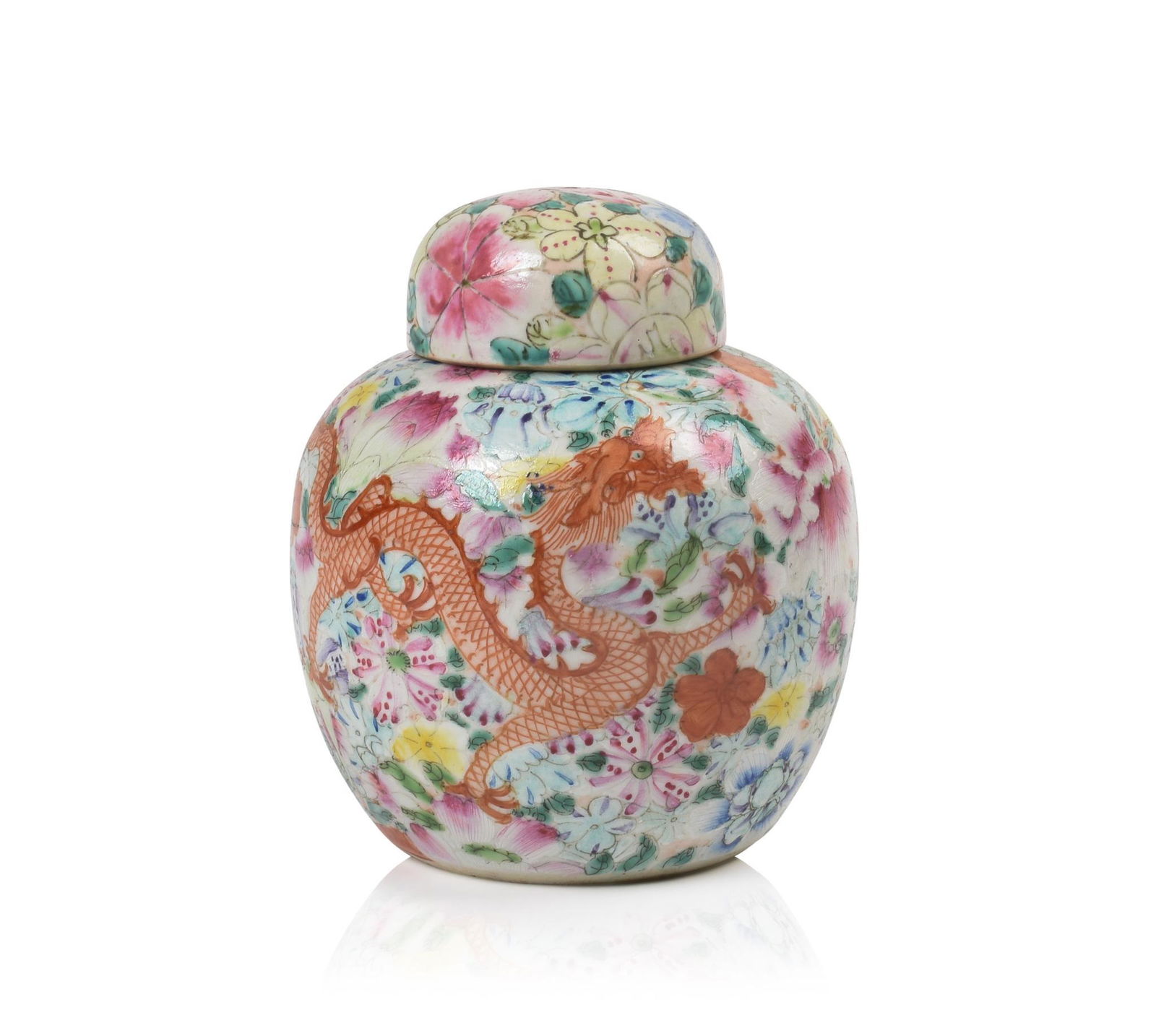 Chinese Millefleurs Porcelain Covered Dragon Jar. (1 of 3)