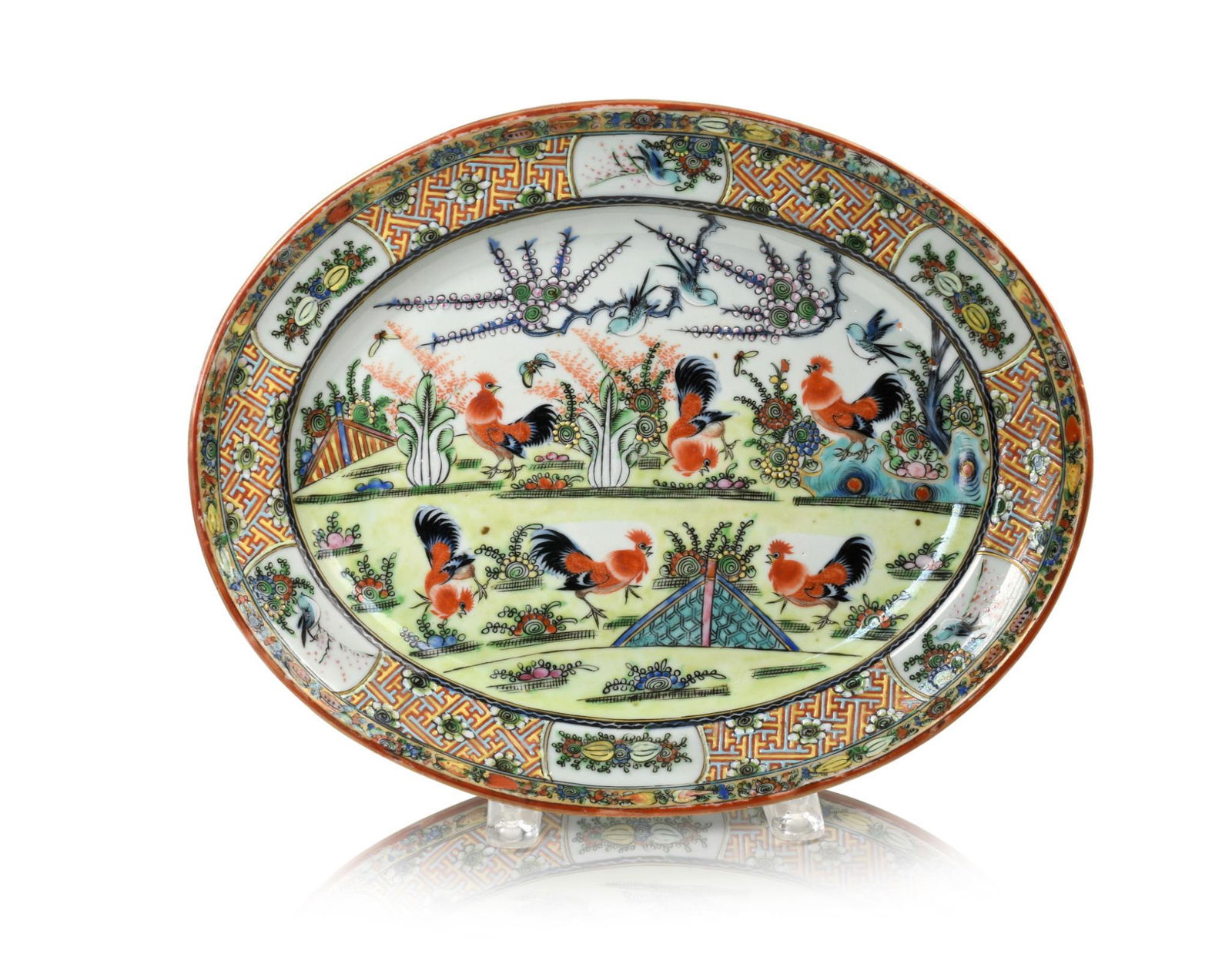 Chinese Famille Rose Porcelain Rooster Platter, marked Made in China, early 20th c., 150-250 (1 of 2)