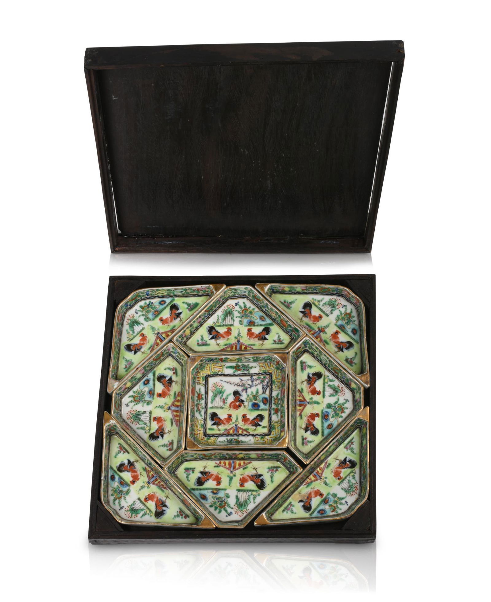 Chinese Famille Rose Porcelain Rooster Sweetmeat Set. (1 of 4)