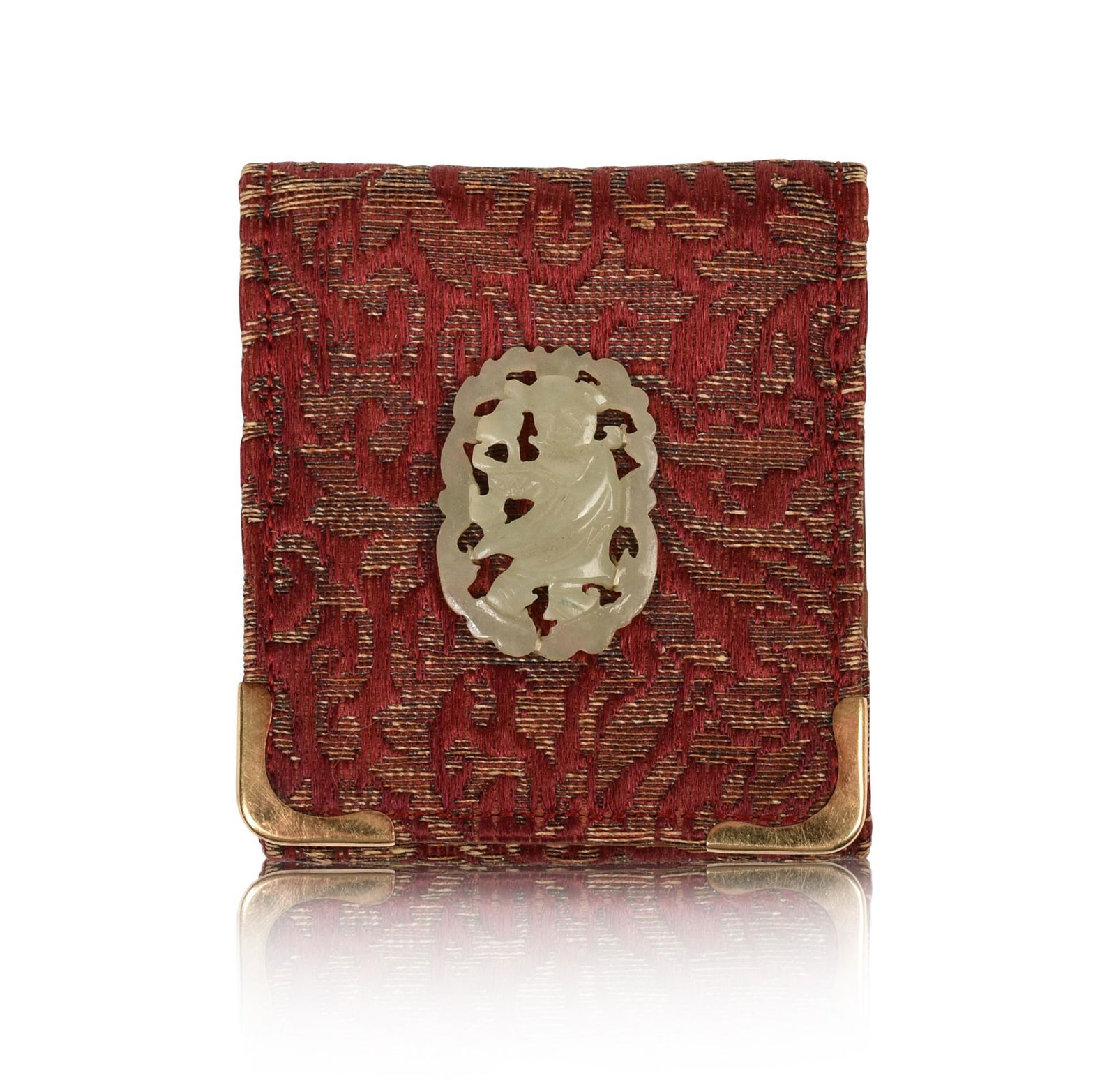 Chinese Carved Jade 14K Gold and Silk Yamanaka Wallet. (1 of 3)