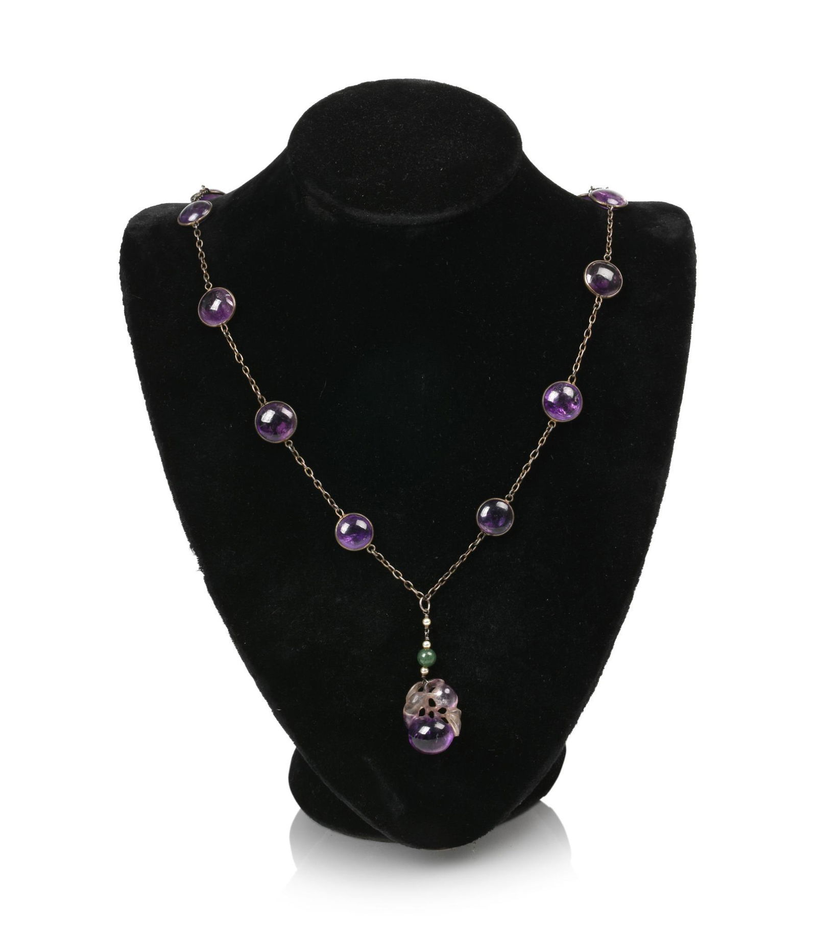 Chinese Carved Amethyst Peach Pendant Necklace. (1 of 2)