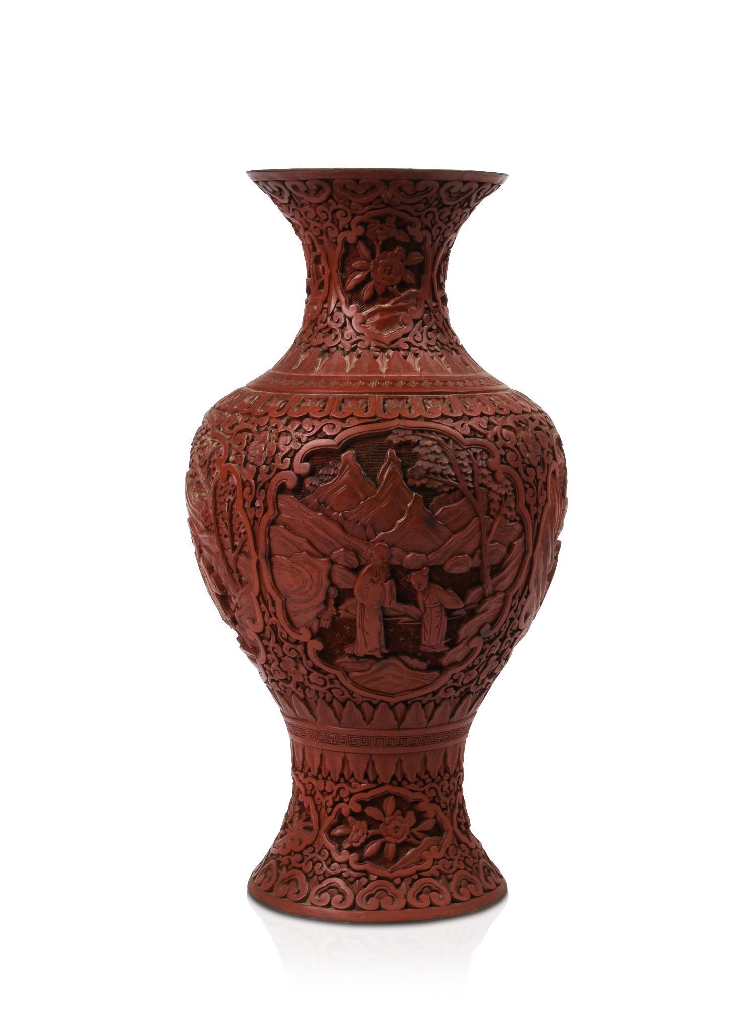Large Chinese Carved Cinnabar Lacquer Vase (1 of 5)