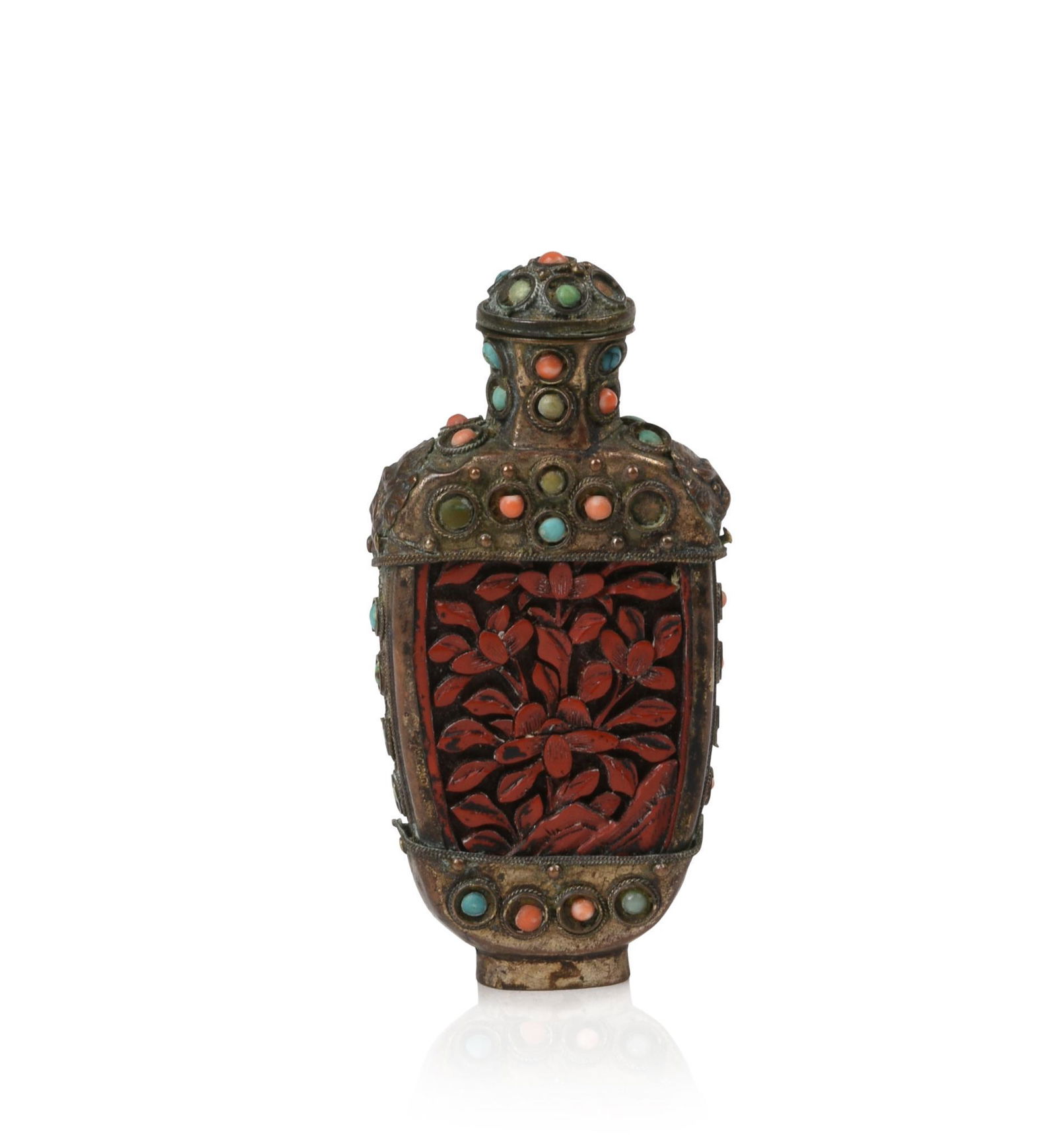 Chinese or Mongolian Carved Lacquer Snuff Bottle. (1 of 5)