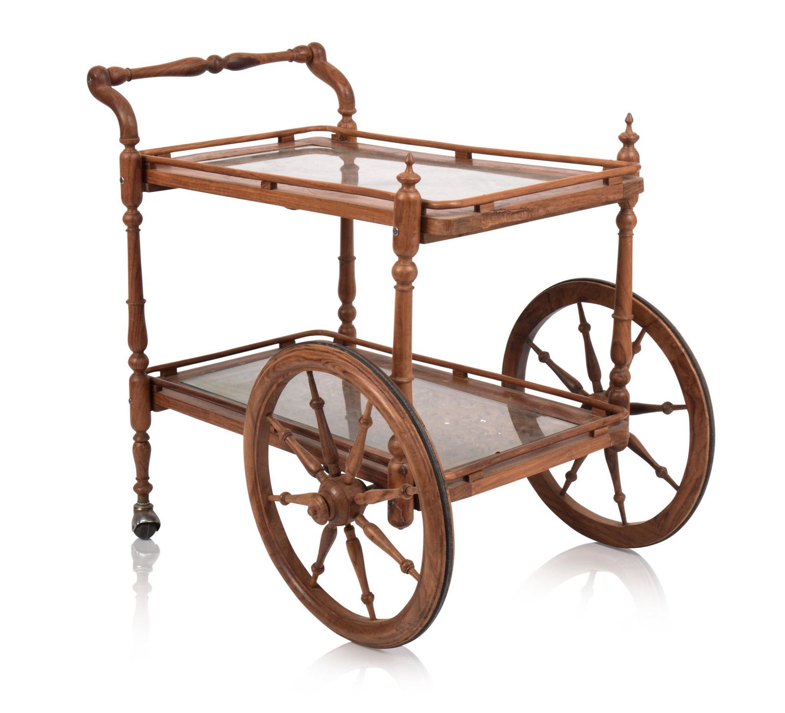 Pakistani Carved Wooden Bar Cart.: Mid twentieth century, height over handle 30 inches, width 32 inches, depth 18 inches.