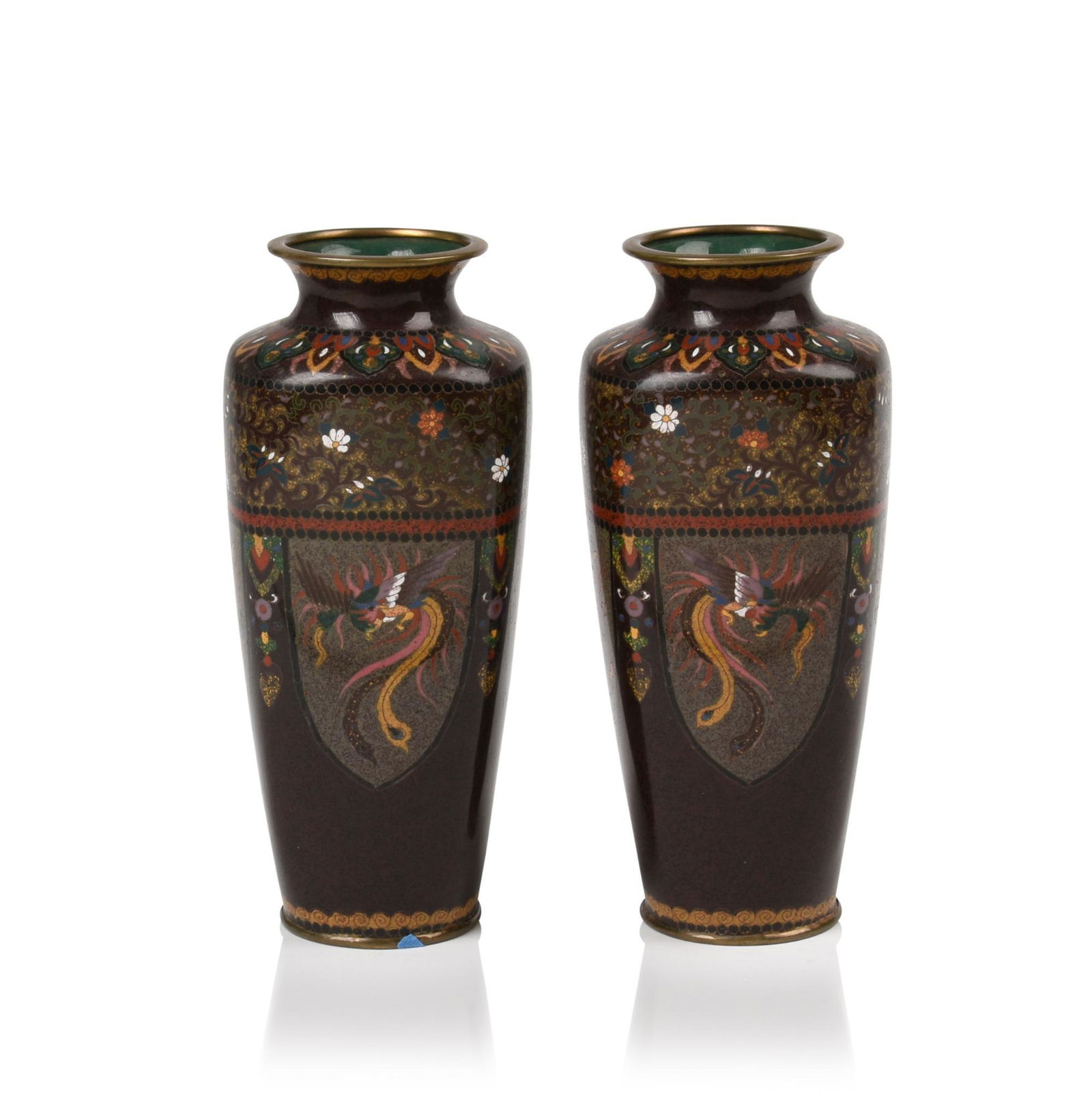 Pair of Japanese Cloissone Vases. (1 of 4)