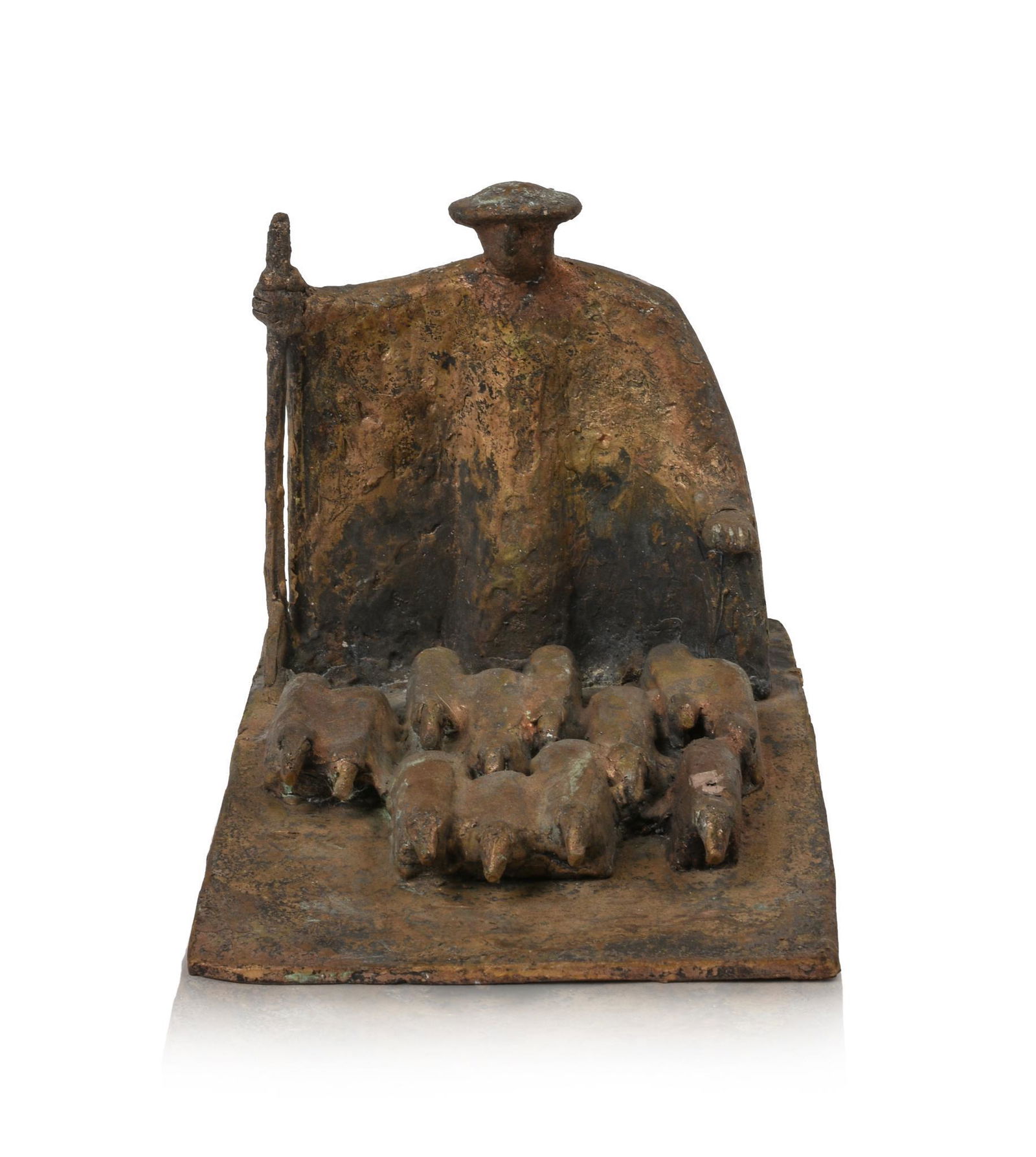 Russian Cast Iron Sculpture of Shepherd and Sheep. (1 of 6)