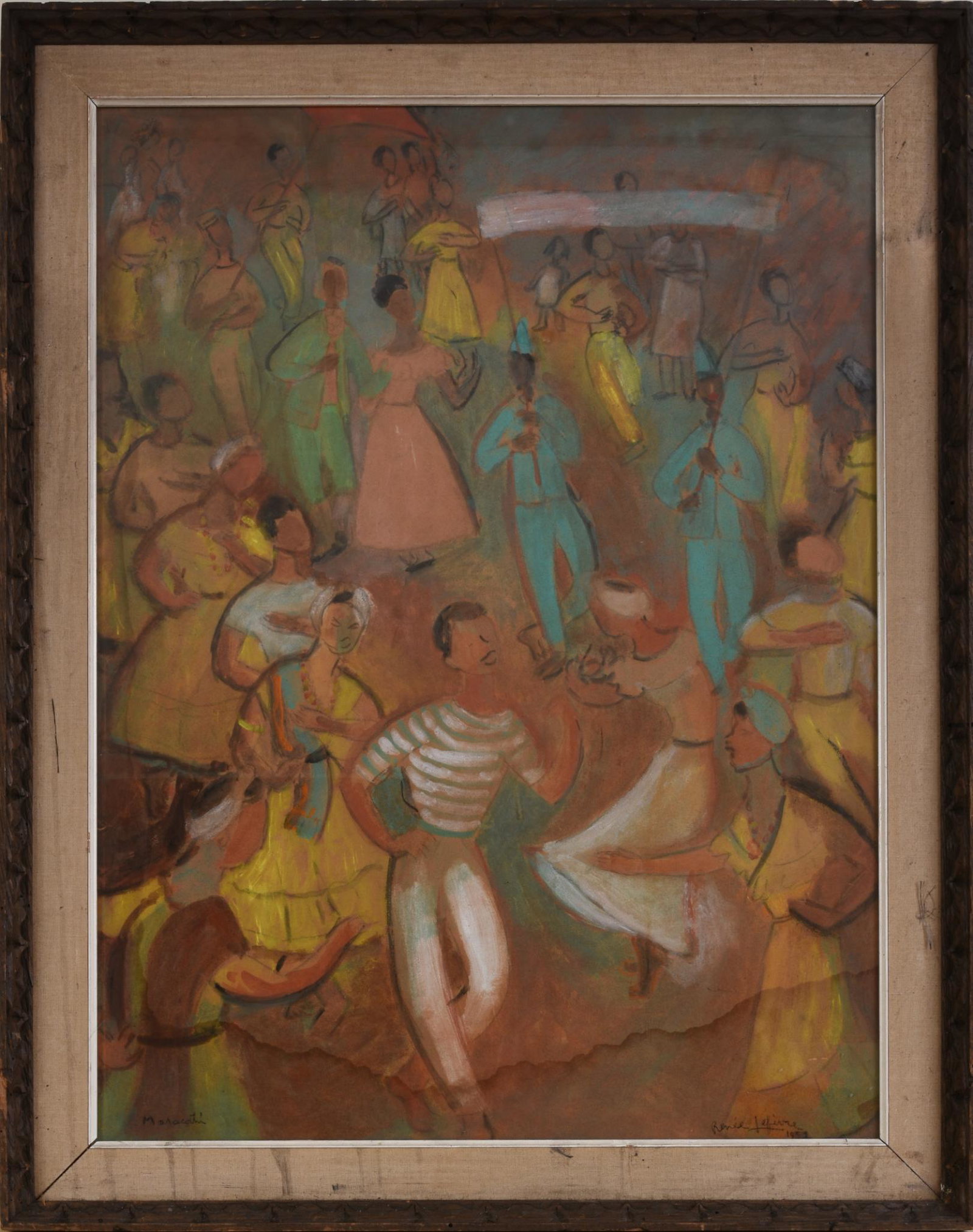 Renee Lefevre (Brazil, 20th C.) Maracatu.: Pastel on paper, 30 x 22 inches, sight, signed lower right and dated 1952. Framed, 34.5 x 27 inches.