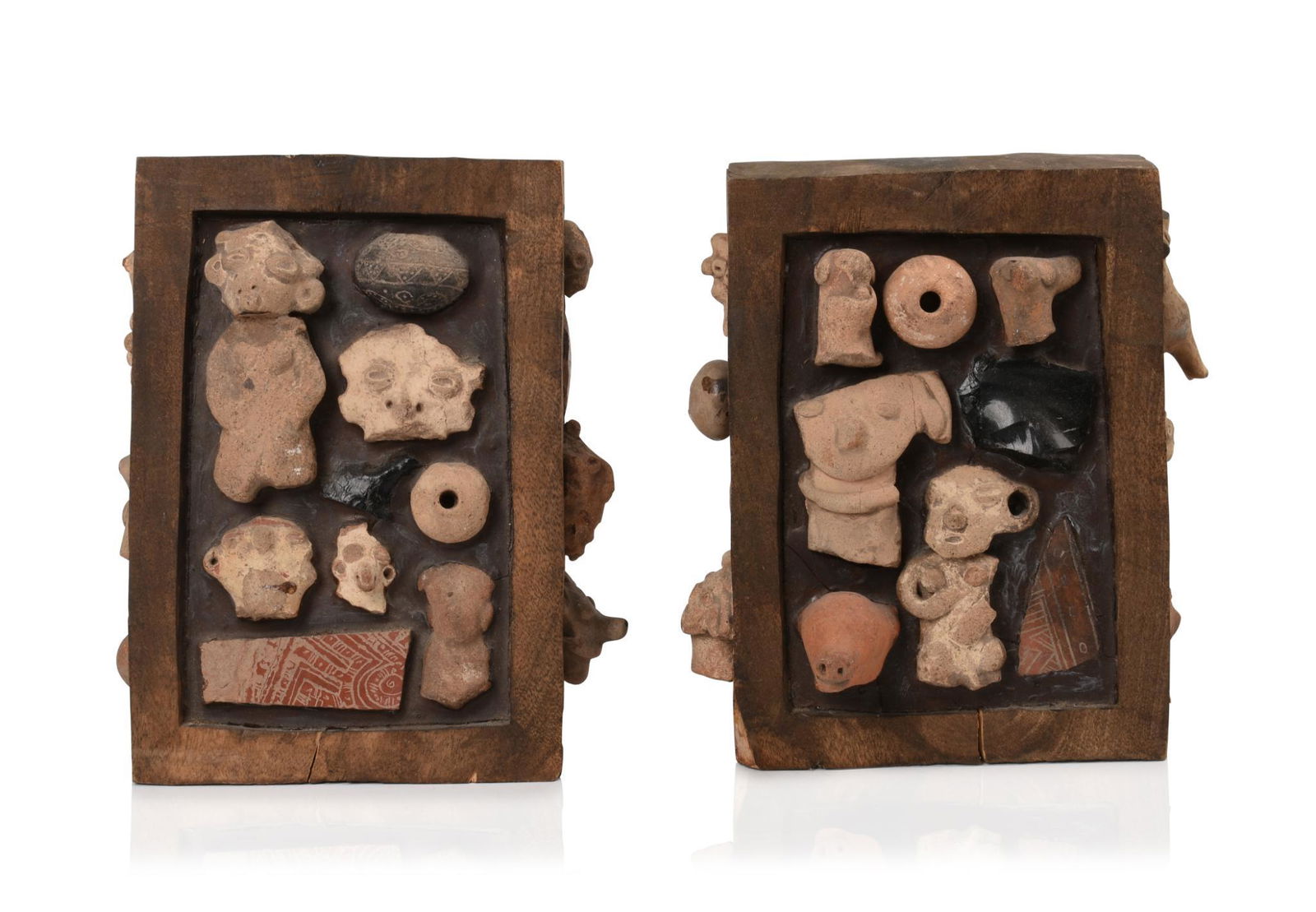 Pair of Bookends With Pre-Columbian Artifacts. (1 of 4)