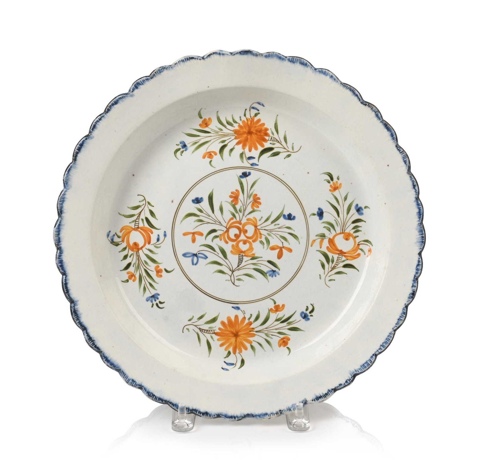 Pearlware Charger With Floral Decoration.: Diameter 13.25 inches. Good condition, a few very small chips and hairlines to reverse. Provenance: Label for Howard and Priscilla Richmond.