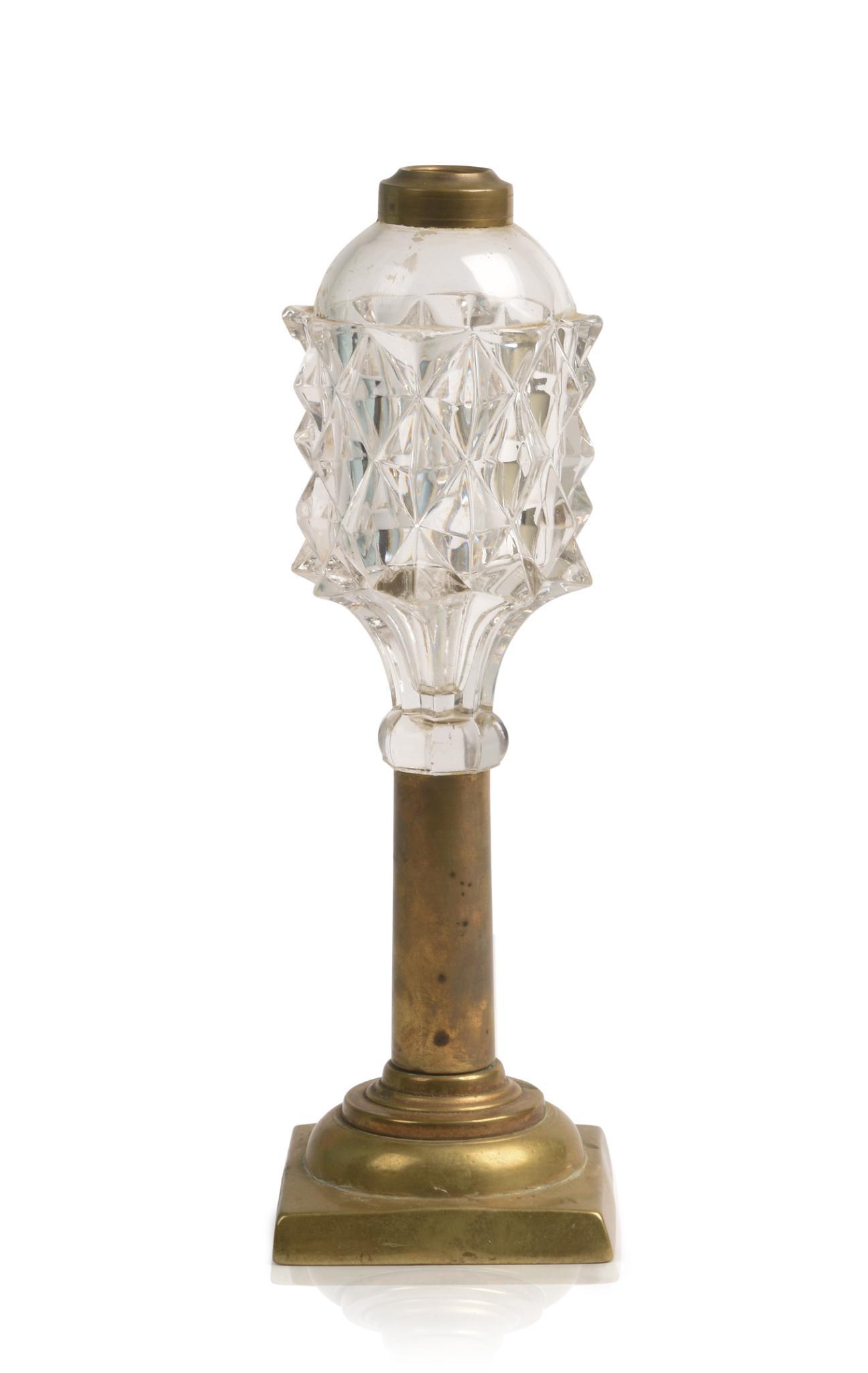 Diamond Faceted Oil Lamp.: Height 12 inches.