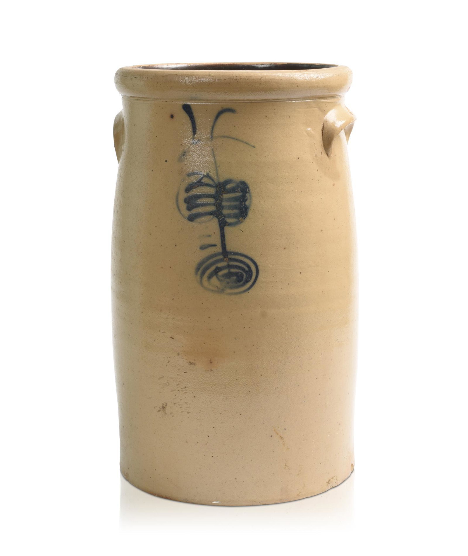 Stoneware Butter Churn With Cobalt Blue Decoration.: Height 16 inches, applied loop handles. Overall very good condition, a few small chips at base.
