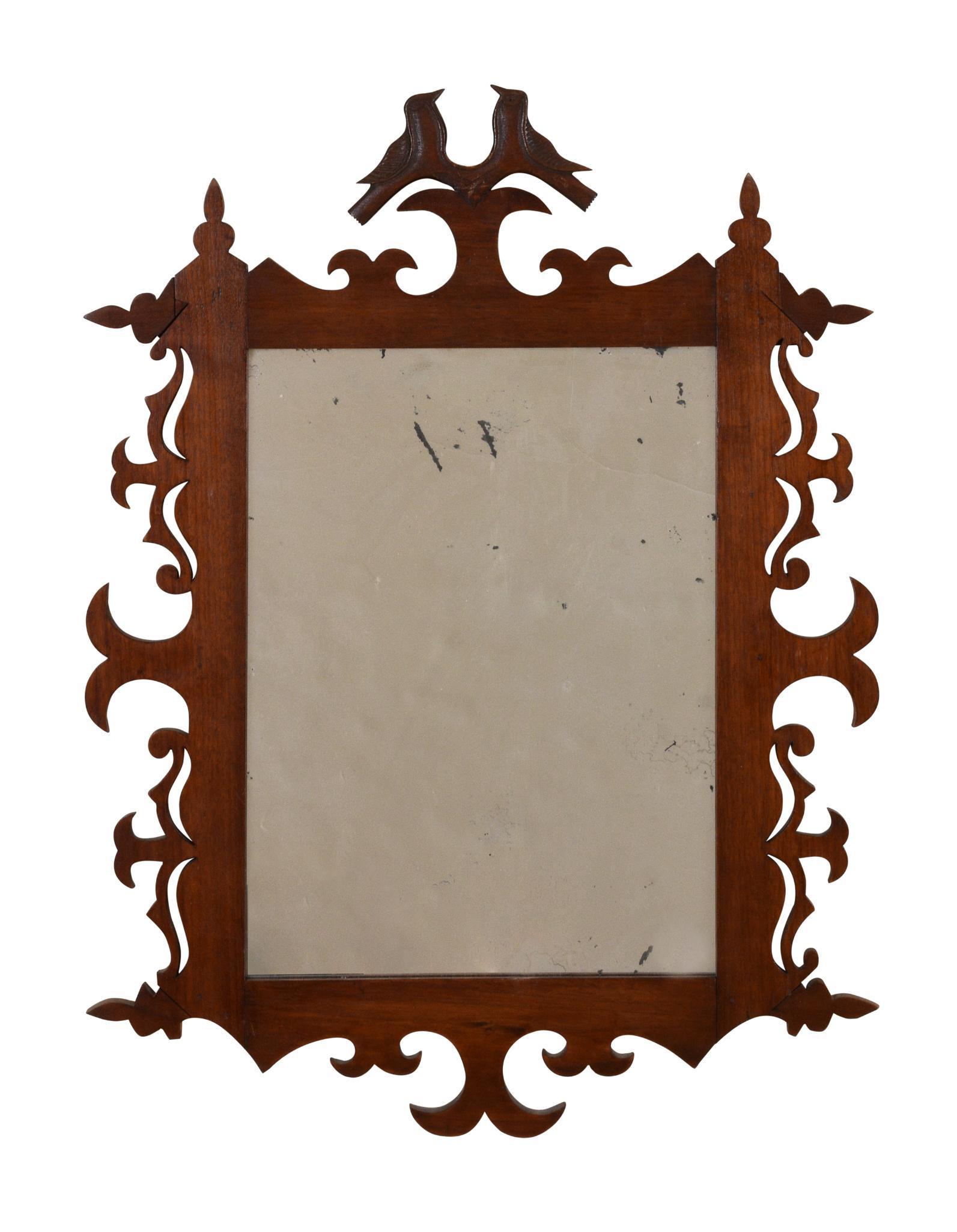 Folk Art Mirror With Bird Crest. (1 of 2)