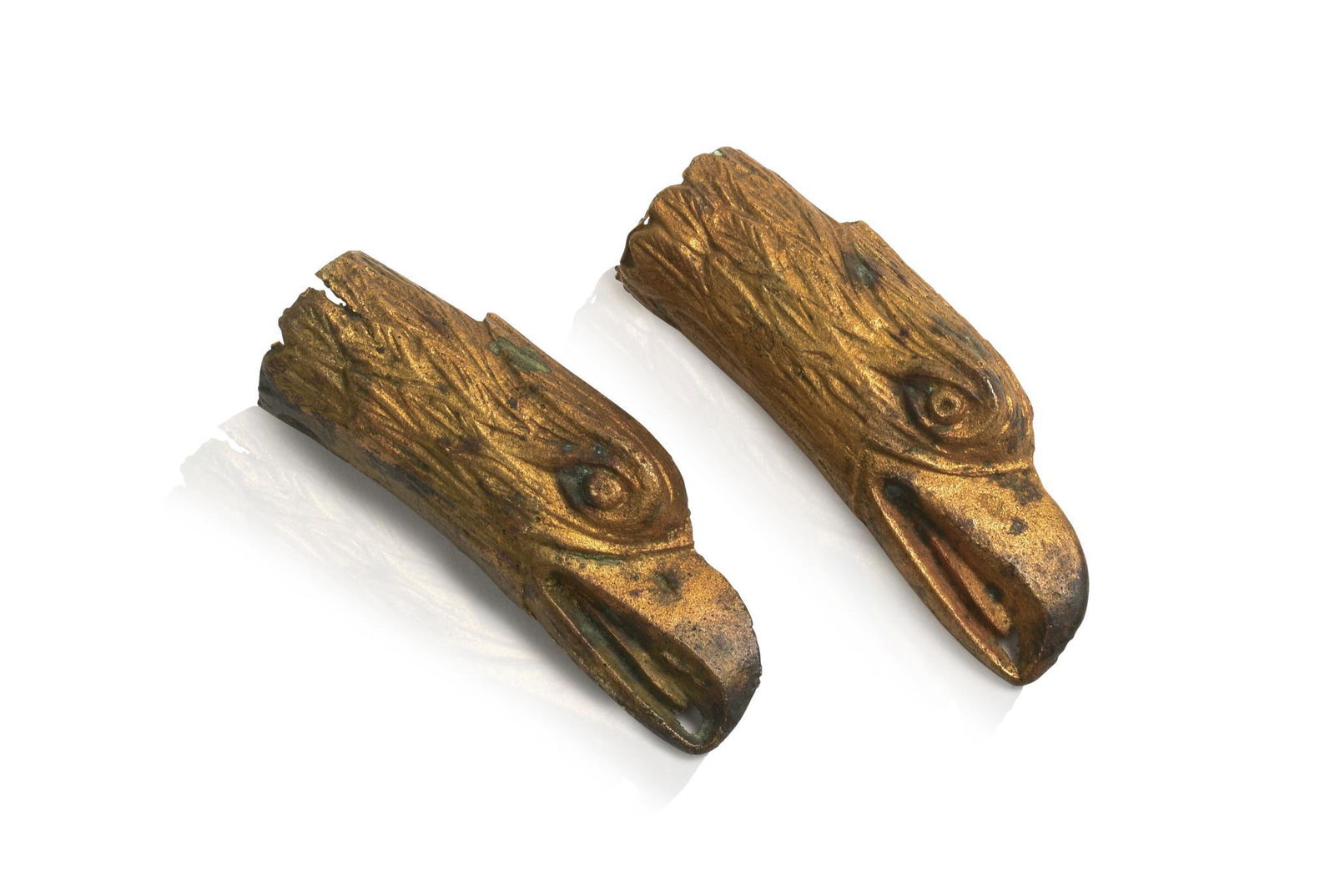 Pair of Gilt Brass Eagle Head Finials for a Childs Sled, 19th c. (1 of 3)