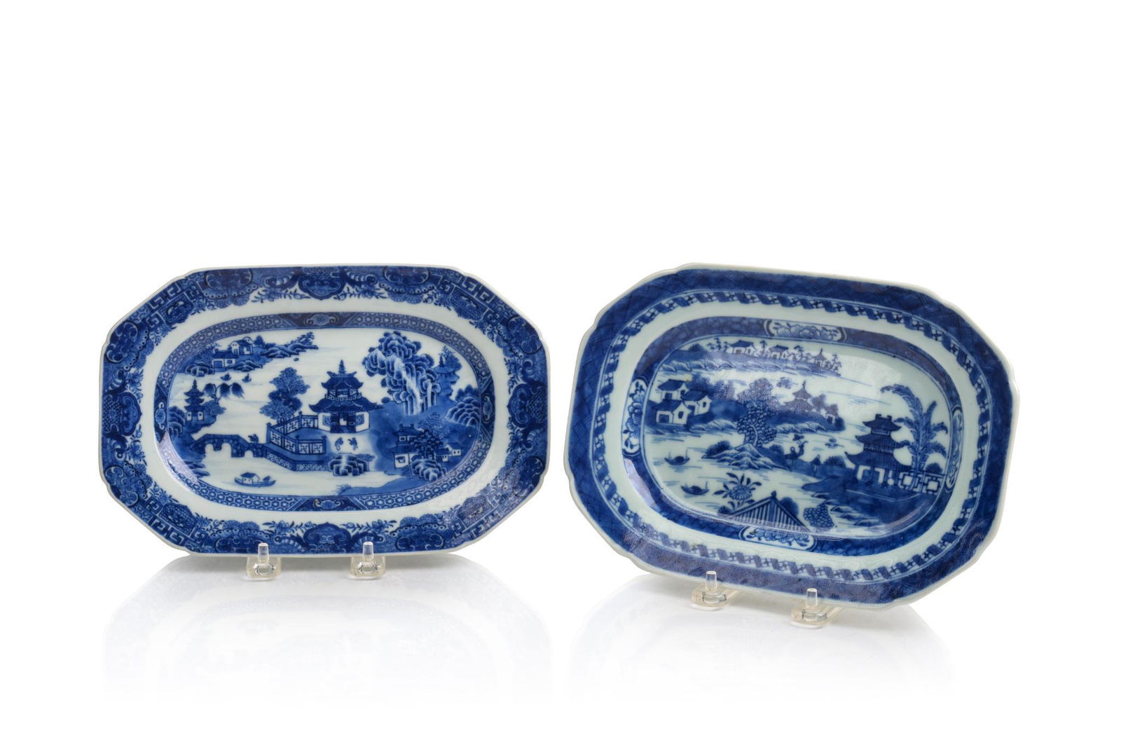 Two Chinese Export Blue and White Porcelain Platters (1 of 2)