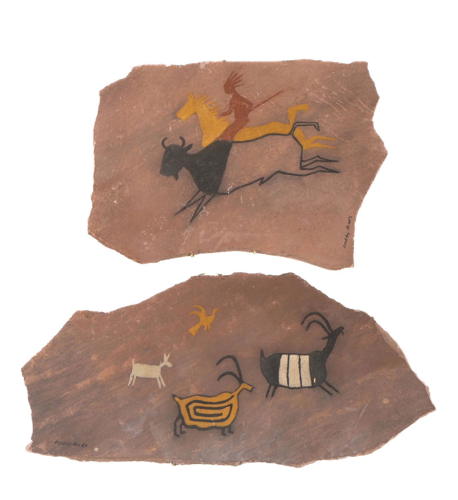Two Bobby Hicks Painted Sandstone Plaques (1 of 1)