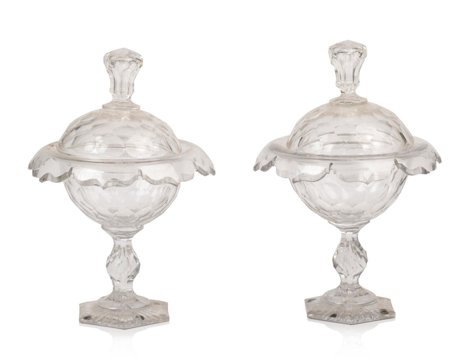 Pair of Early American Pressed Glass Covered Compotes. (1 of 3)