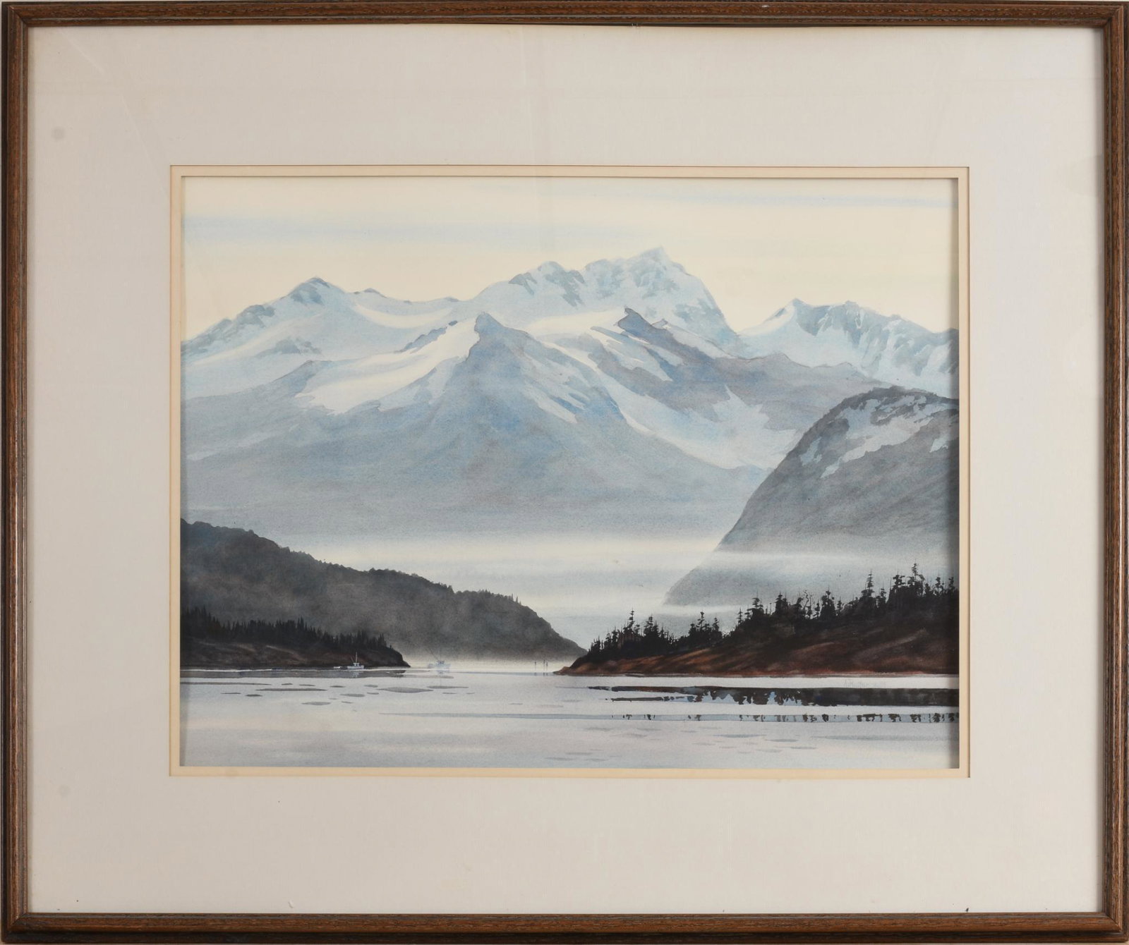 Ann Rutter (1933-2014). Frederick Sound.: Watercolor on paper, 19.5 x 25.5 inches, sight, signed and dated 1984 lower right. Framed, 30 x 37.5 inches.