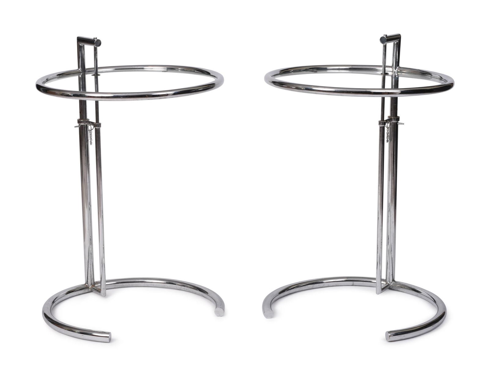 Pair of Eileen Gray Design Glass and Chrome End Tables. (1 of 2)