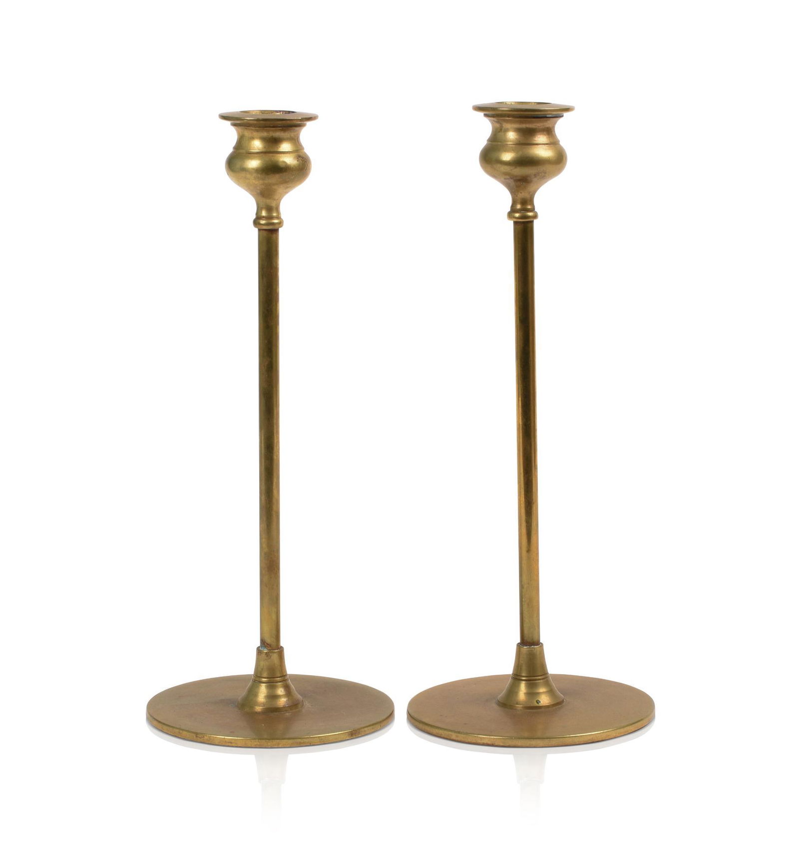 Pair of Brass Jarvie Type Arts and Crafts Candlesticks (1 of 3)