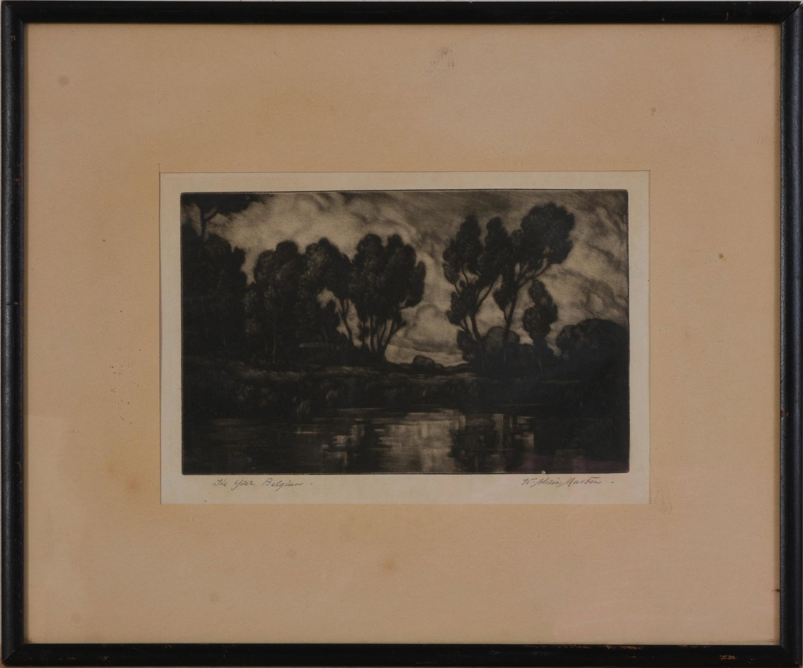 William Alison Martin (1878/1879?1936). Engraving, Belgium.: Image 6.25 x 10 inches, framed, pencil signed and titled.