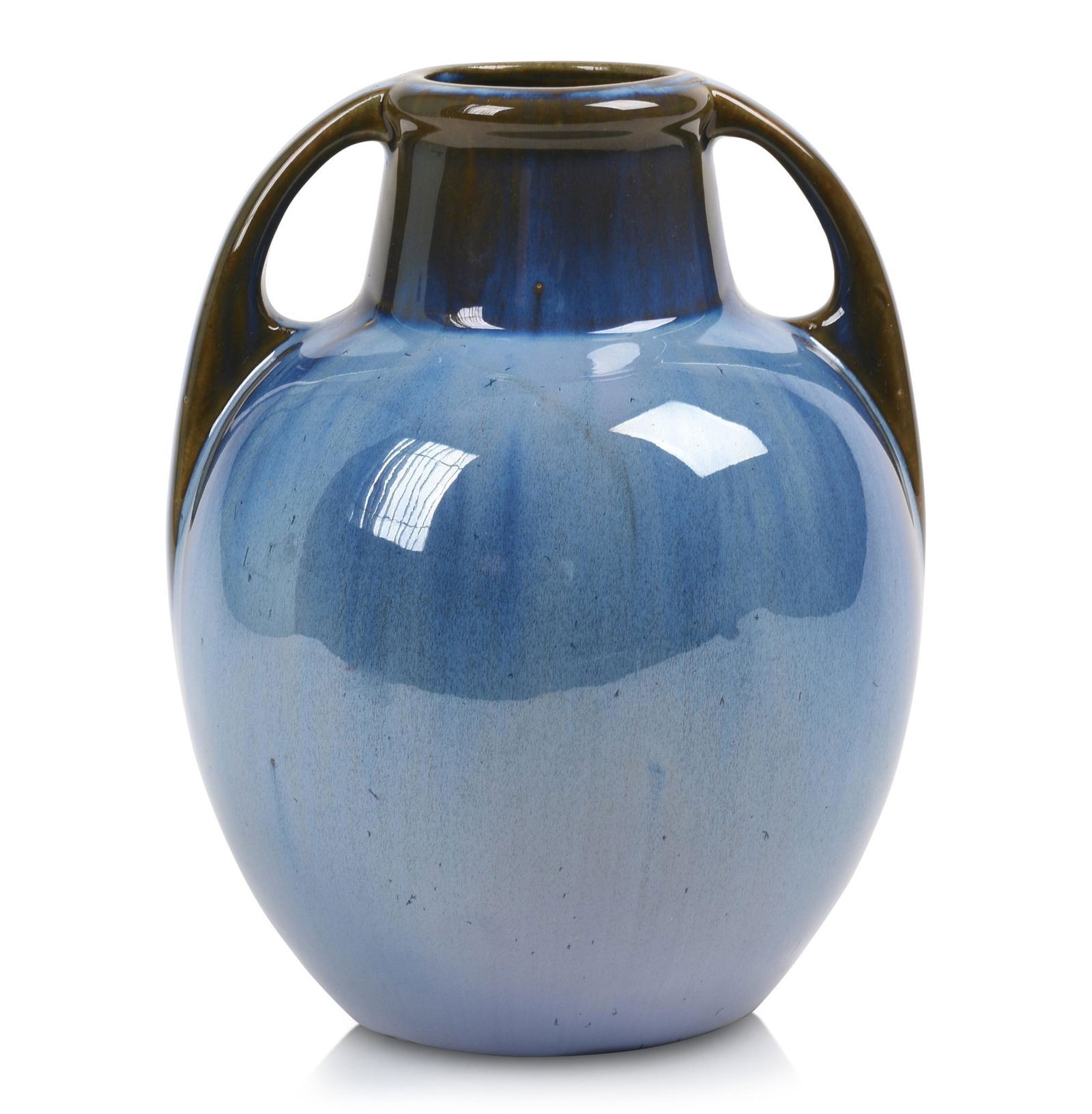 Fulper Pottery Venetian Blue Handled Vase. (1 of 5)