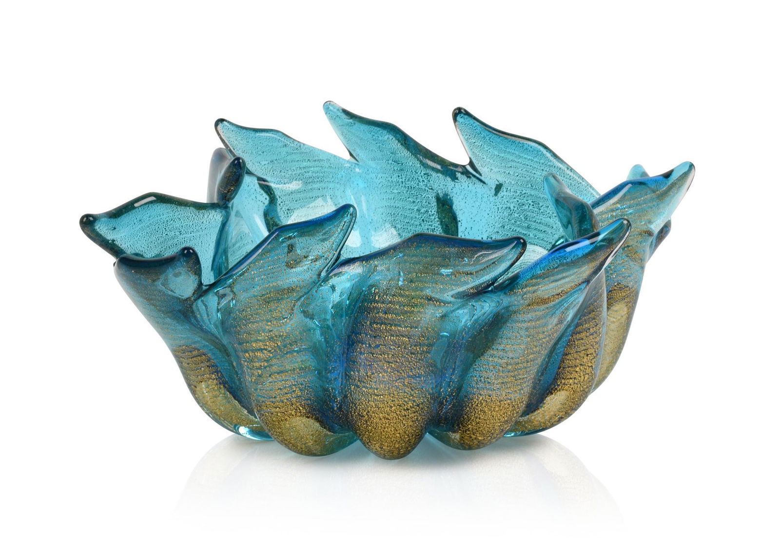 Barovier & Toso Blue Cordonato D"Oro Glass Bowl. (1 of 4)