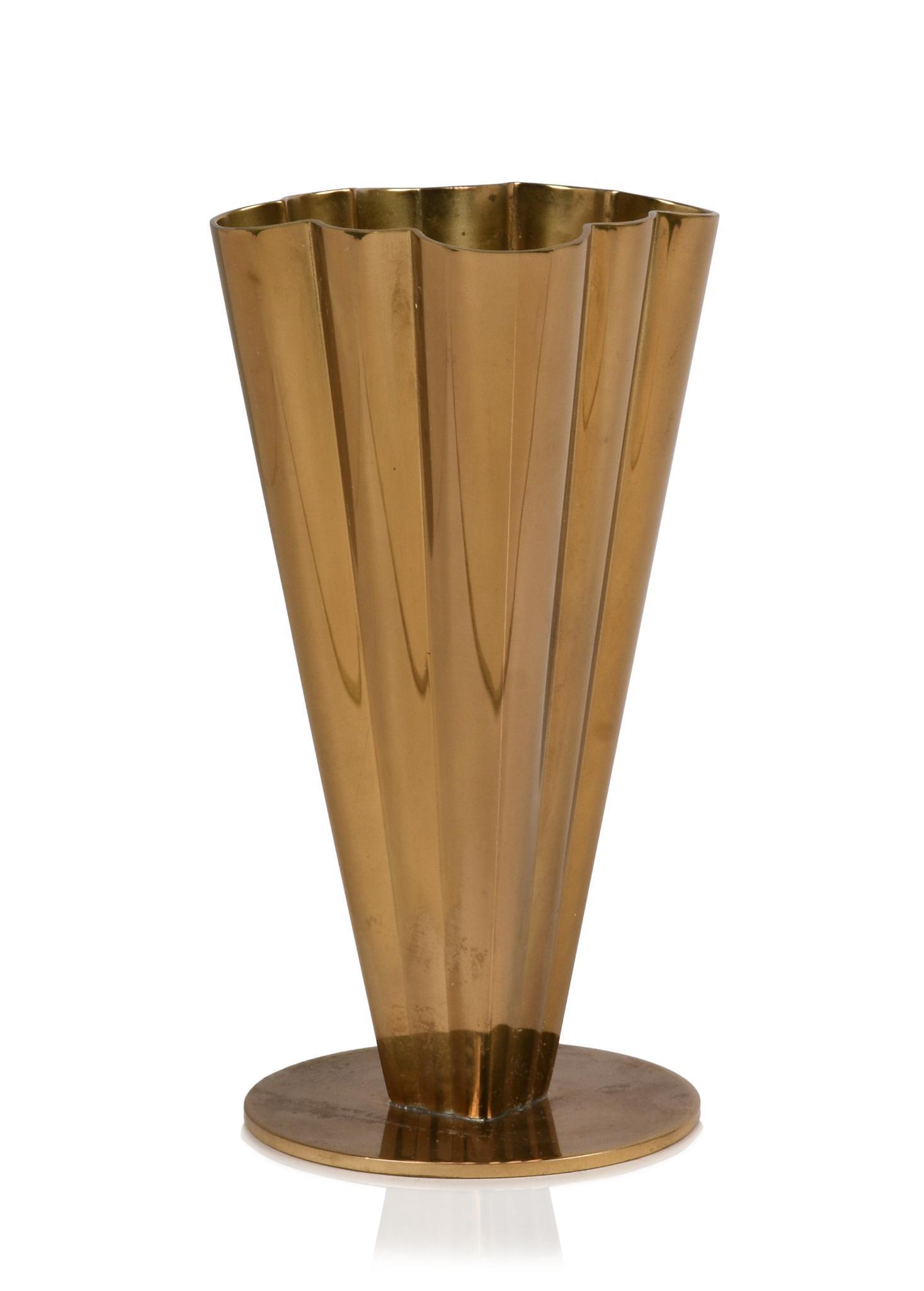 Ystad Metall Brass Vase.: Designed by Gunnar Ander, Sweden c. 1950, signed on the bottom. Height 6.25 inches.