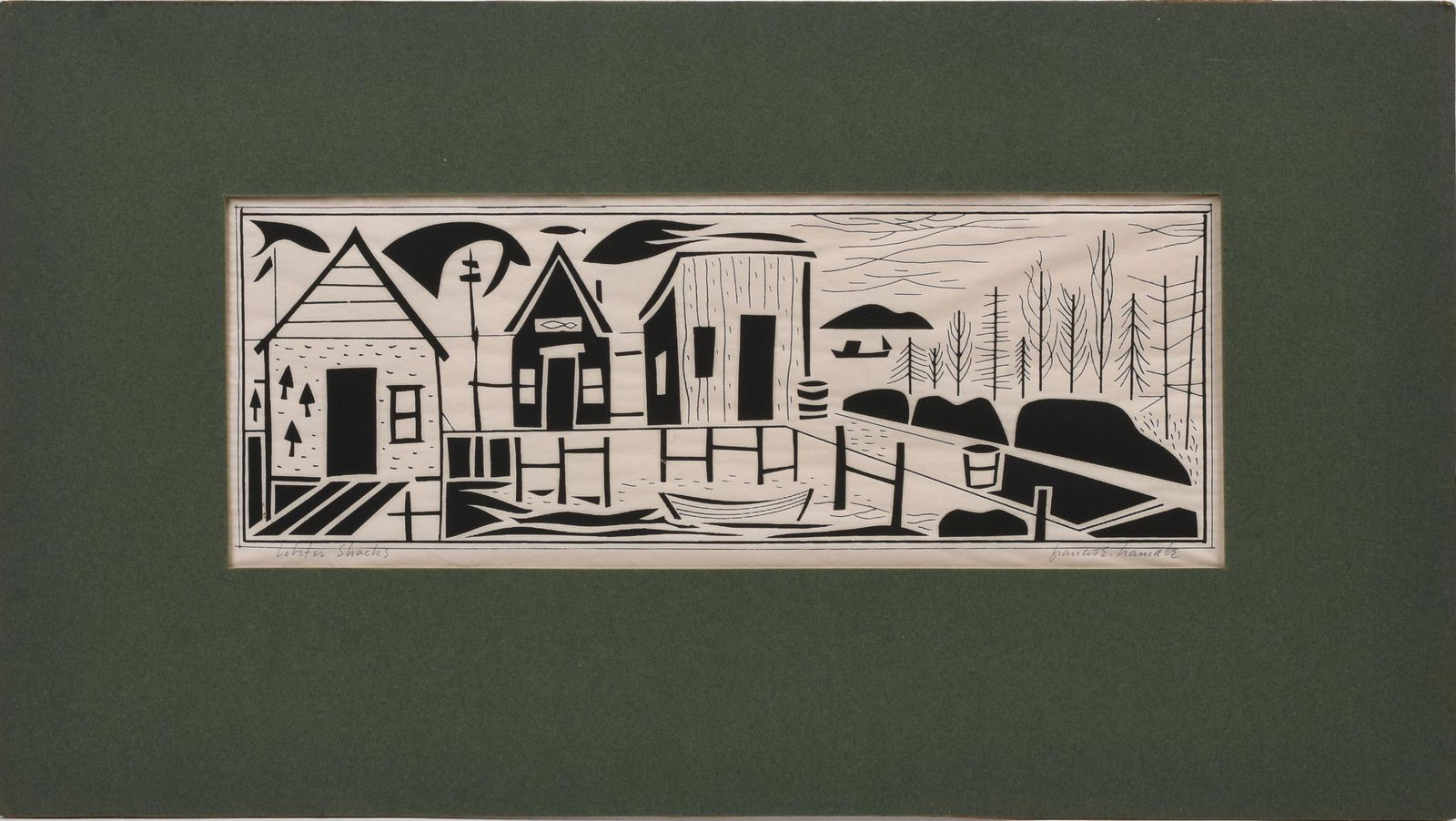 Francis Hamabe Woodblock Print Lobster Shacks. (1 of 3)
