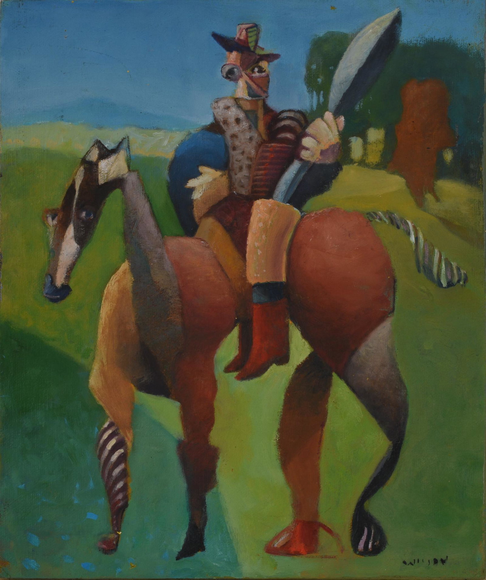 Michael B. Wilson (Born 1955). Don Quixote & Rosinate.: Oil on panel, 12 x 10 inches.