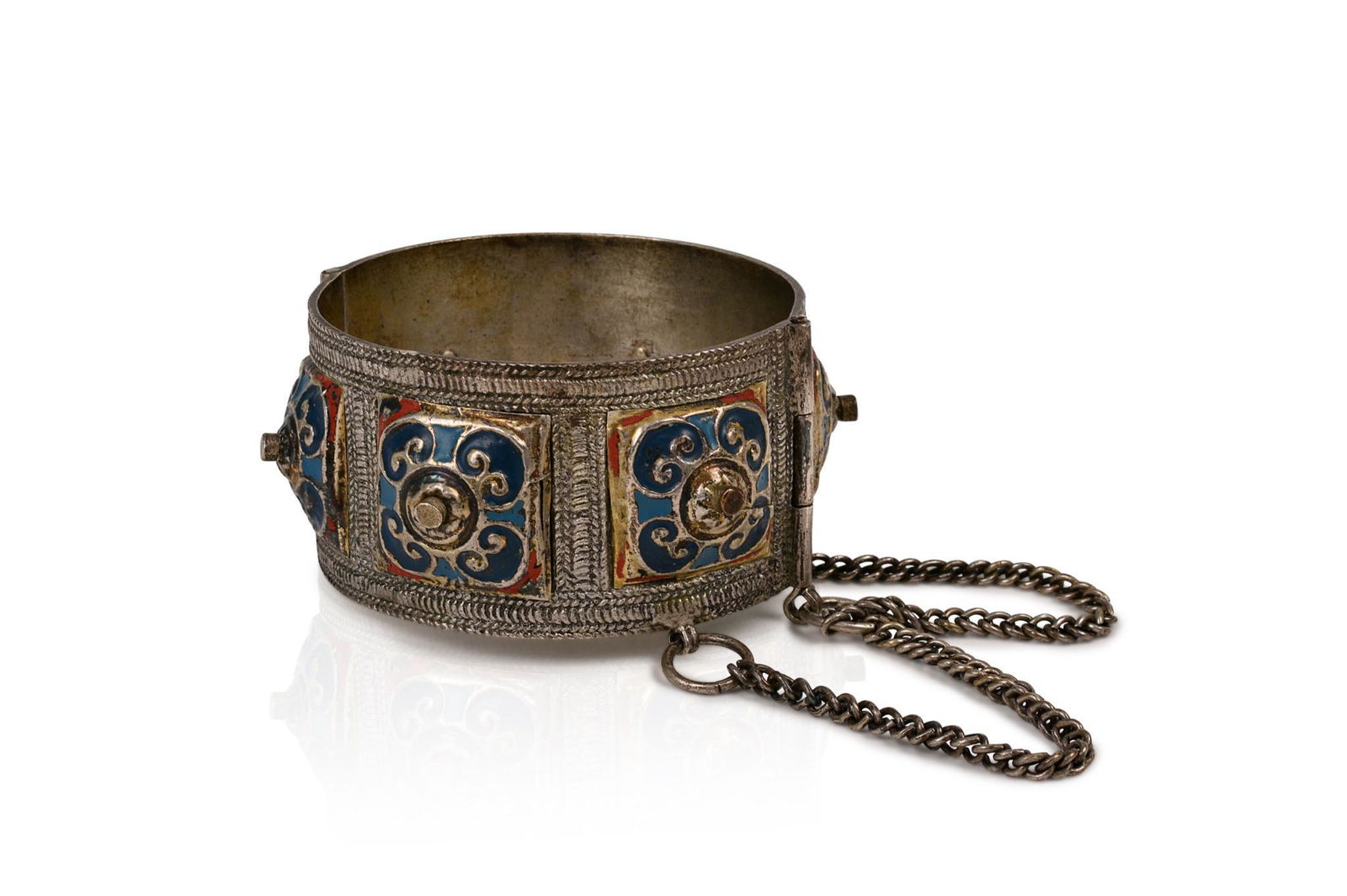 Moroccan .800 Silver and Enamel Hinged Cuff Bracelet. (1 of 4)