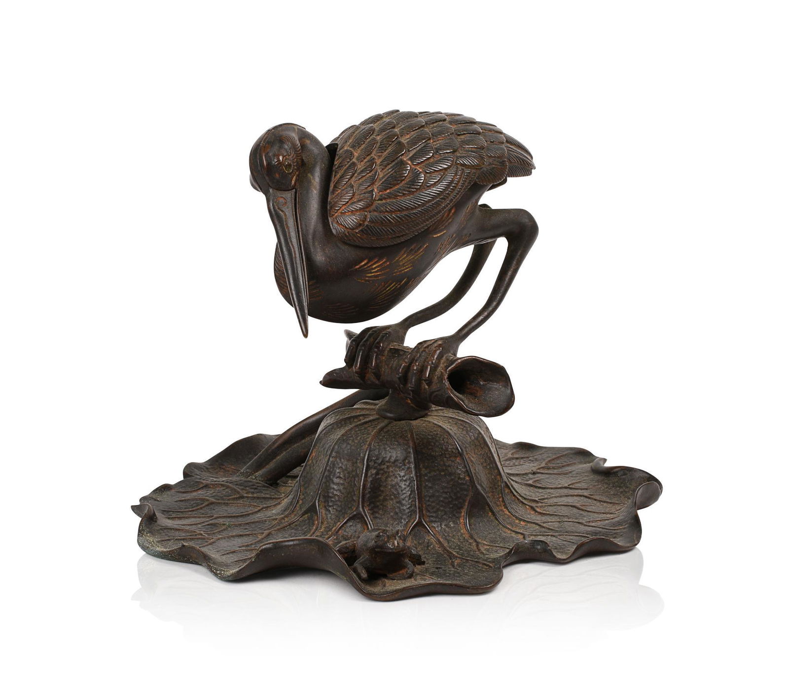 Cast Bronze Stork Inkwell. (1 of 6)