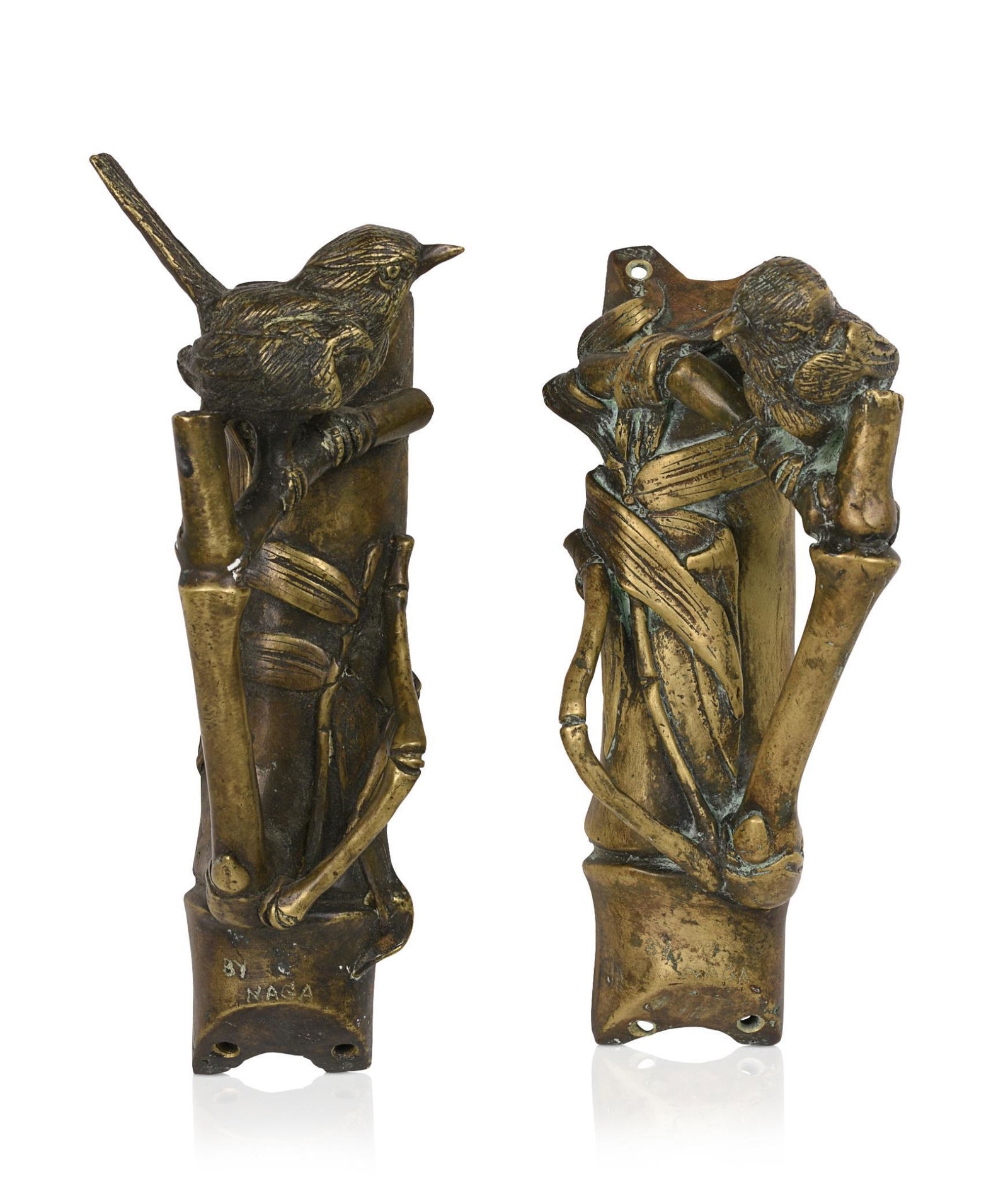 Pair of Cast Brass Door Handles With Birds. (1 of 3)