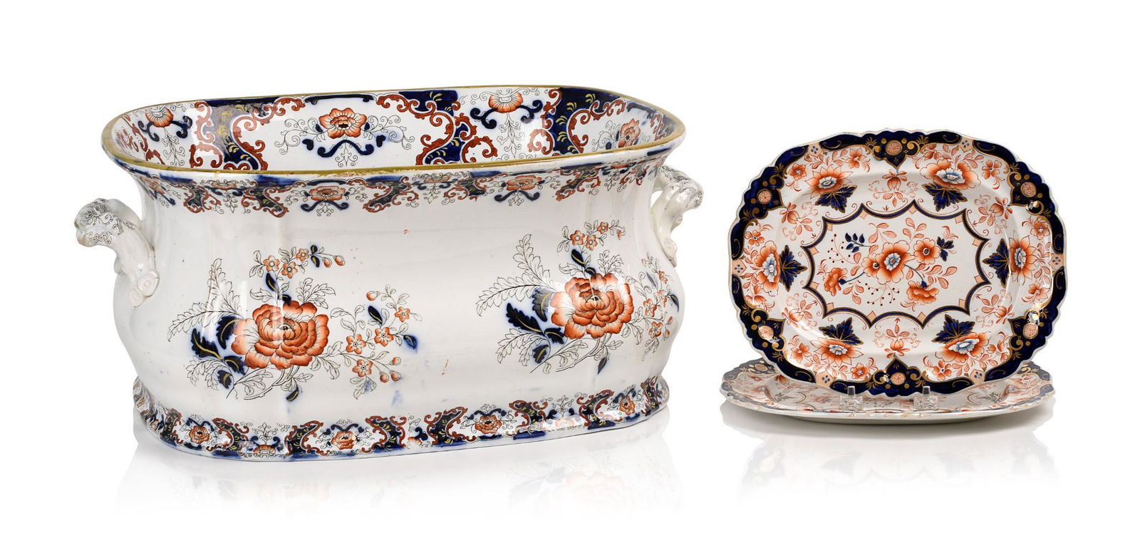 Lahore Ironstone Foot Bath and Two Similar Plates. (1 of 4)