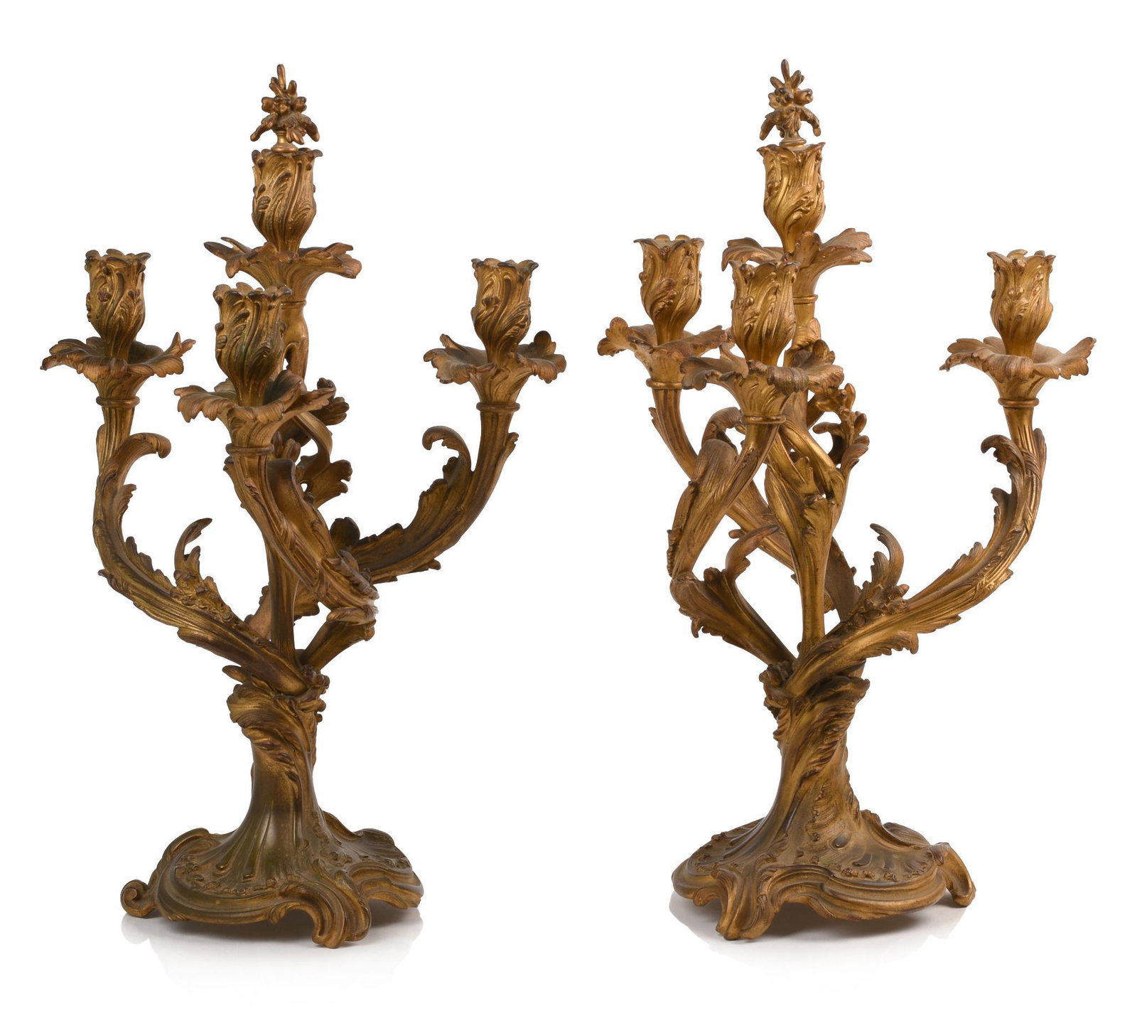 Pair of Gilt Bronze Candelabra, 19th Century,: Height 20 inches.