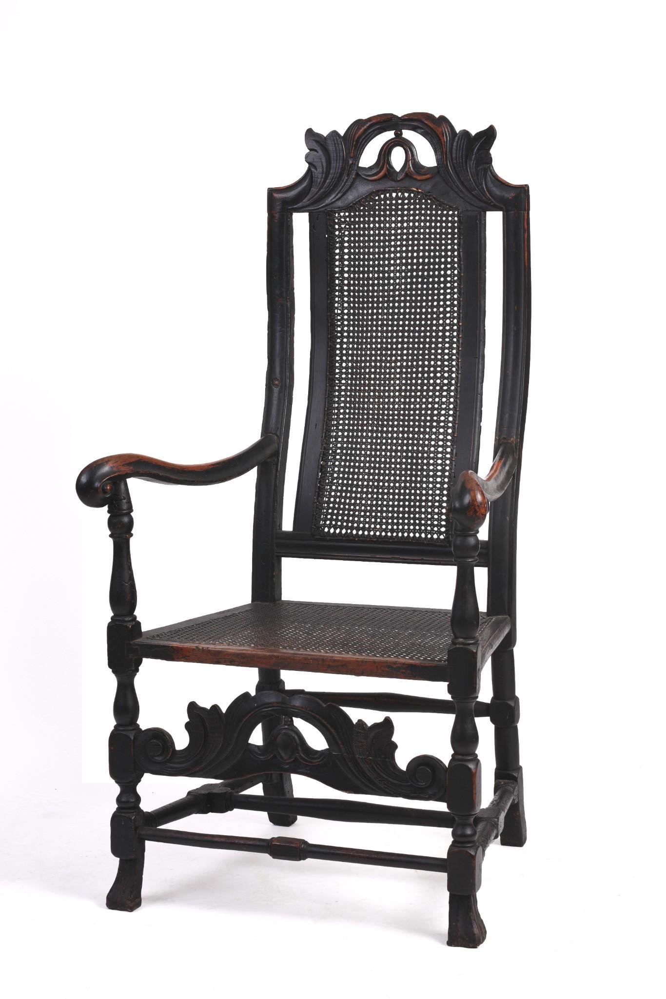 18th Century English Carved Arm Chair.: Seat height 16.5 inches, overall height 48 inches.