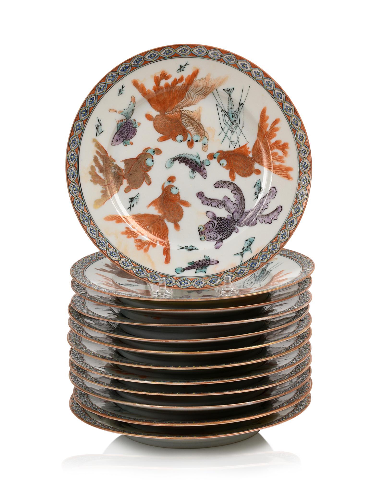 Twelve Chinese Famille Rose Fish Plates (1 of 2)