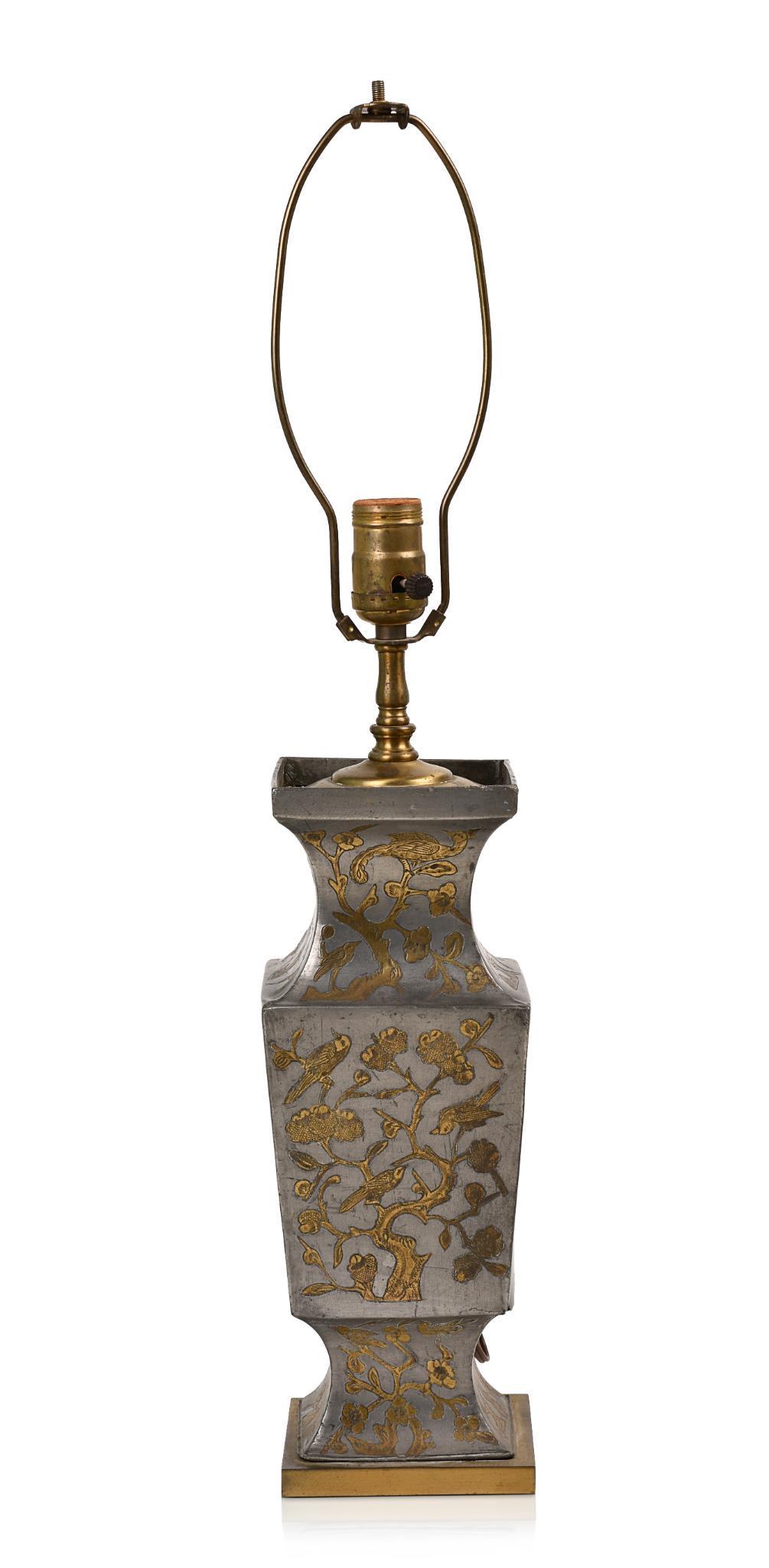 Chinese Brass Inlaid Square Pewter Vase (1 of 2)