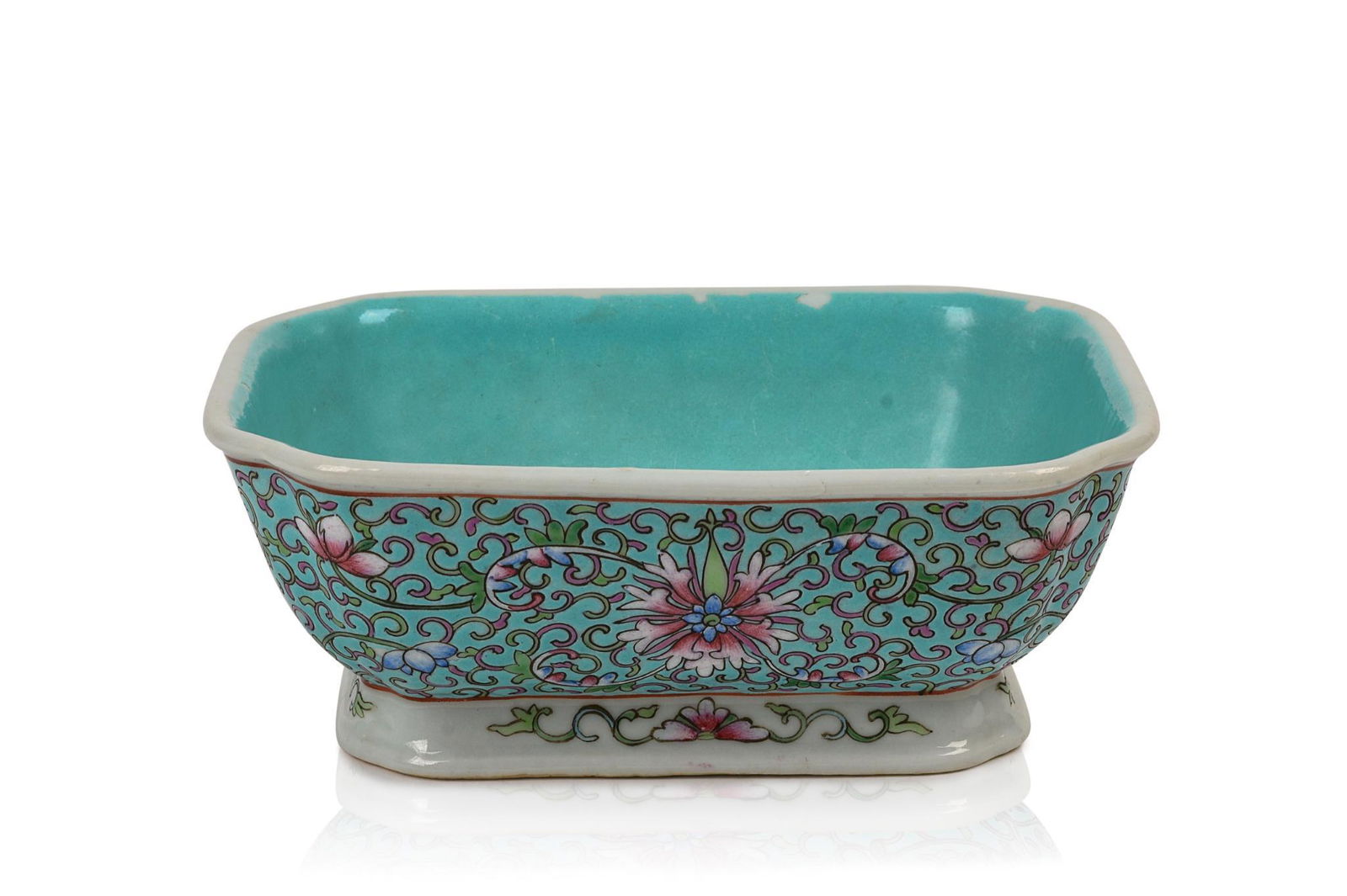 Chinese Famille Rose Porcelain Turquoise Ground Bowl. (1 of 4)