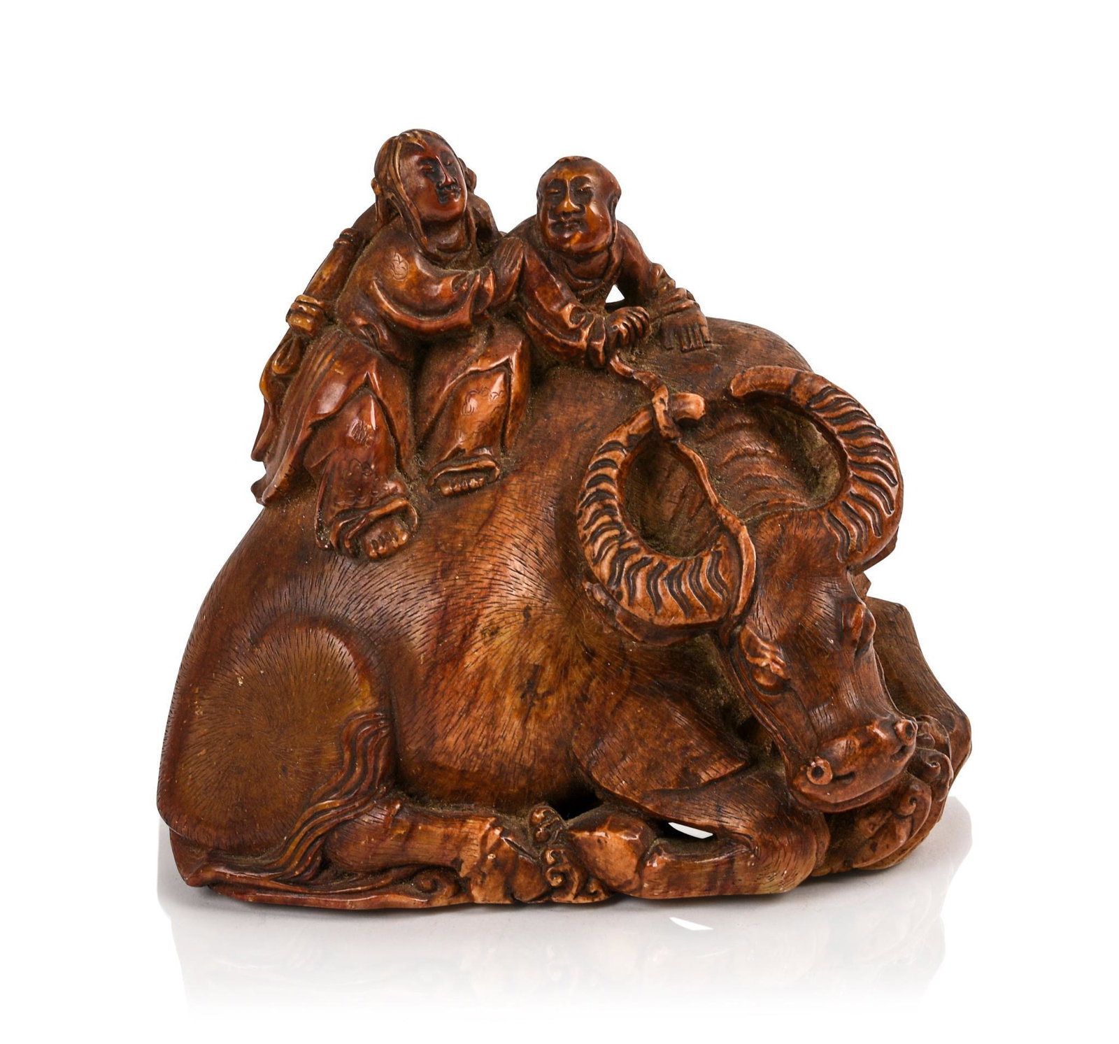 Chinese Soapstone Carving of Two Boys Riding a Buffalo.: Late 19th/early 20th c. Height 4 3/8 inches.