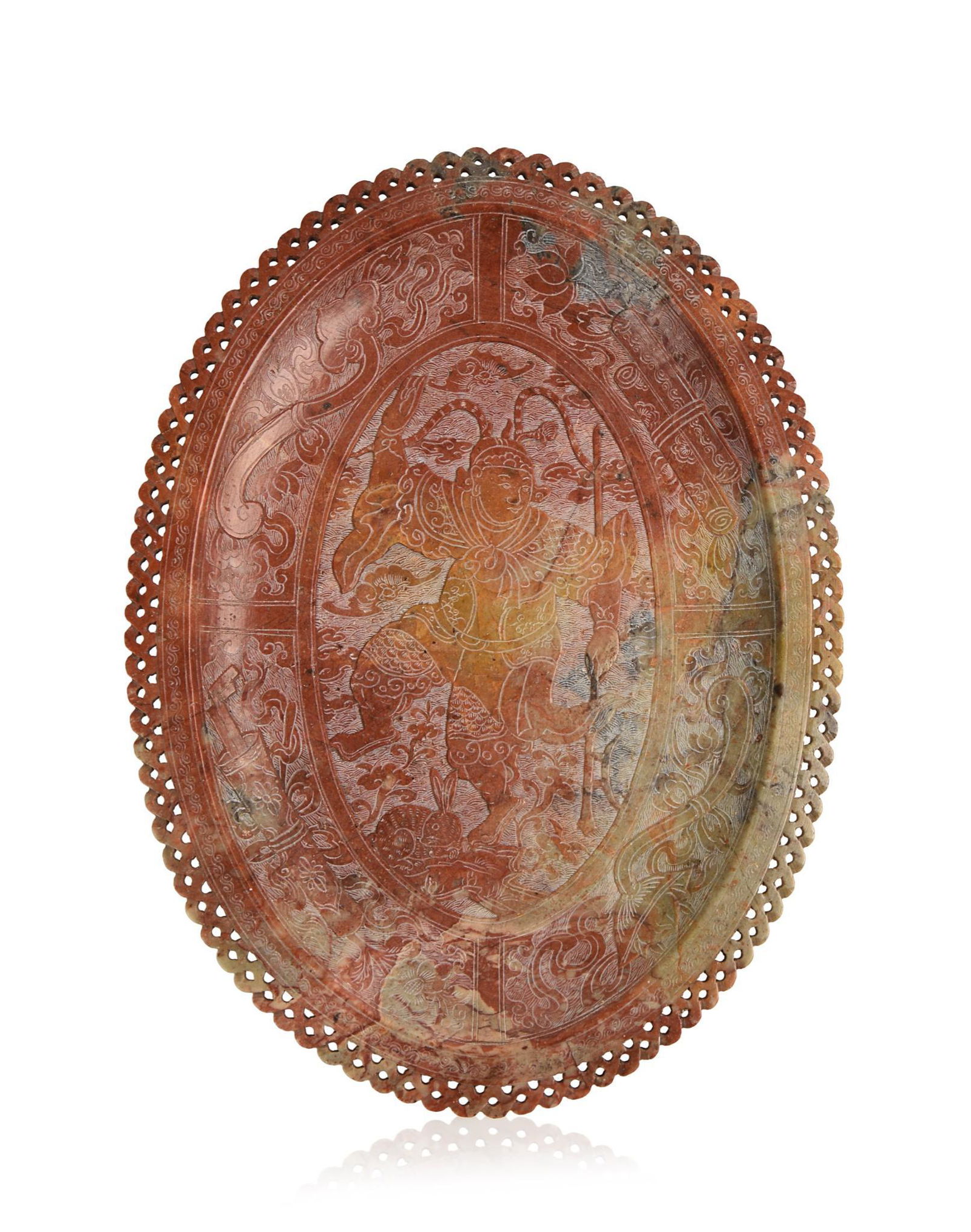 Chinese Carved Oval Soapstone Tray. (1 of 3)