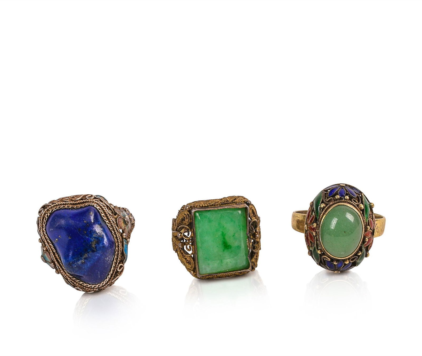 Three Chinese Silver and Hardstone Rings (1 of 4)