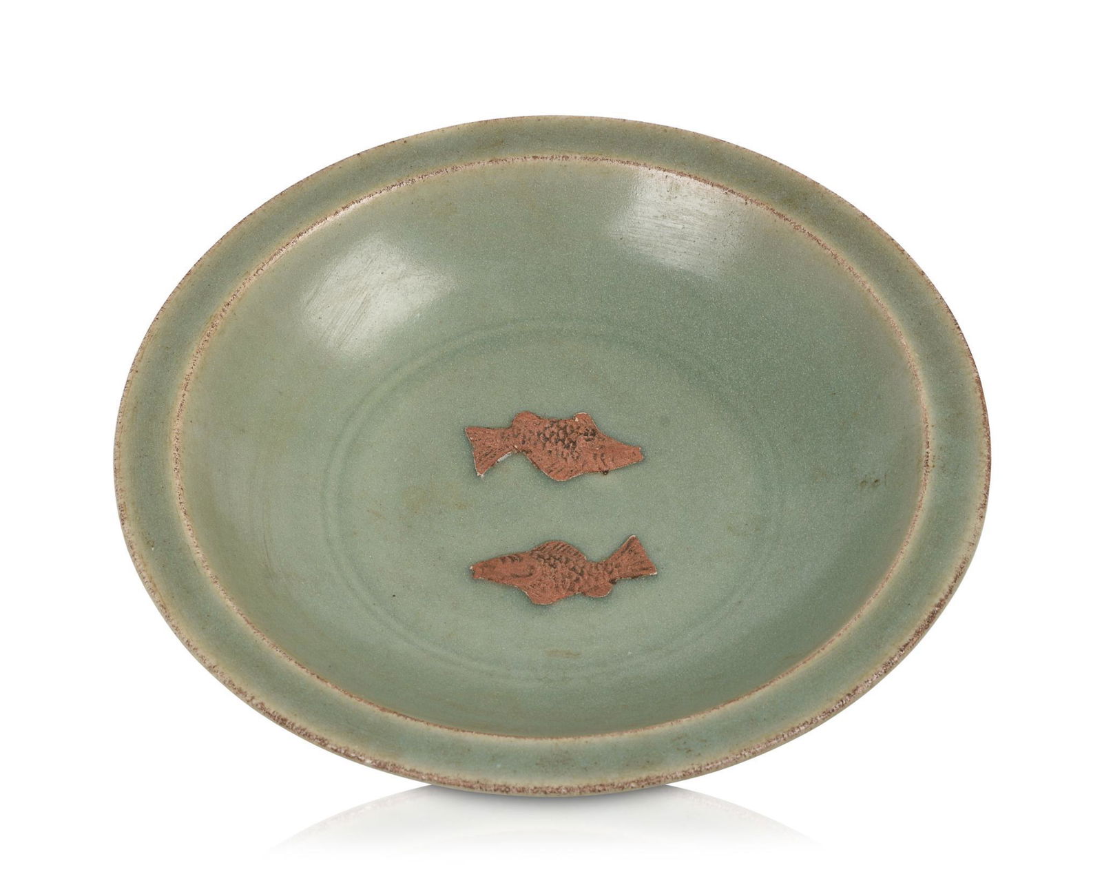 Chinese Celadon Green Plate With Raised Fish Decoration. (1 of 4)
