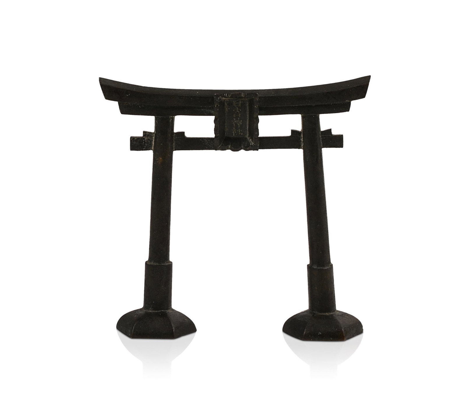 Japanese Bronze Torii.: Nogawa Company signature on bottom, early 20th c. Height 4.25 inches.
