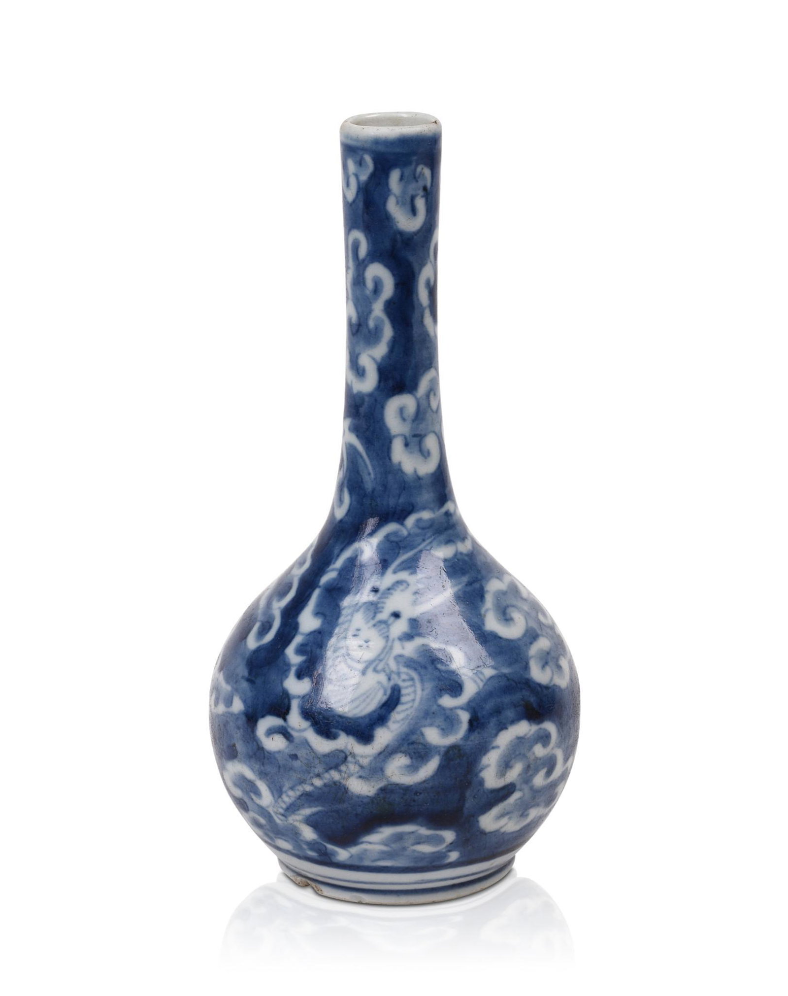 Japanese Arita Porcelain Bottle Vase.: decorated with a dragon chasing a flaming pearl, 18th/19th c. Height 6.75 inches.