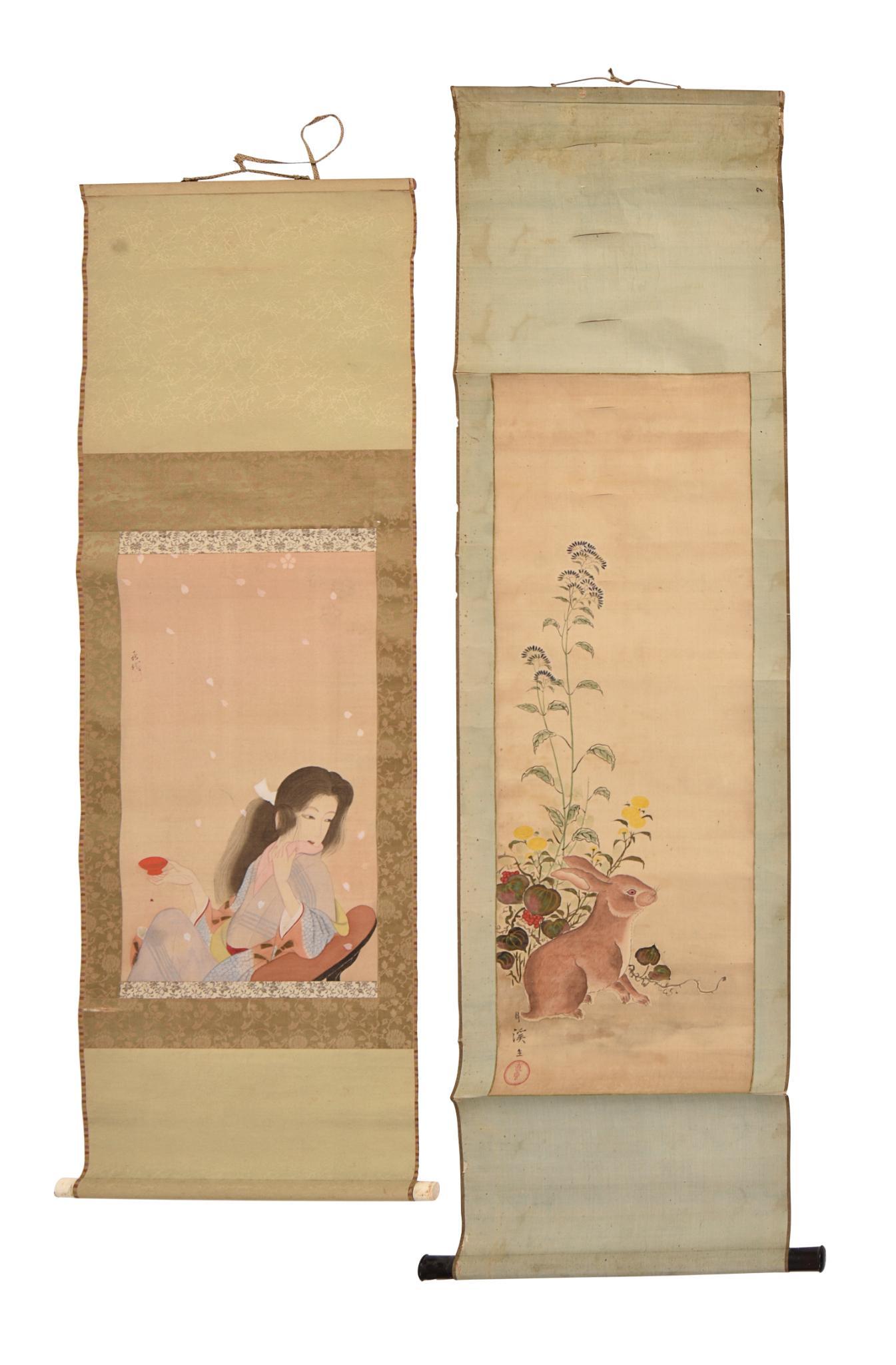 Two Japanese Handpainted Scroll Paintings. (1 of 4)