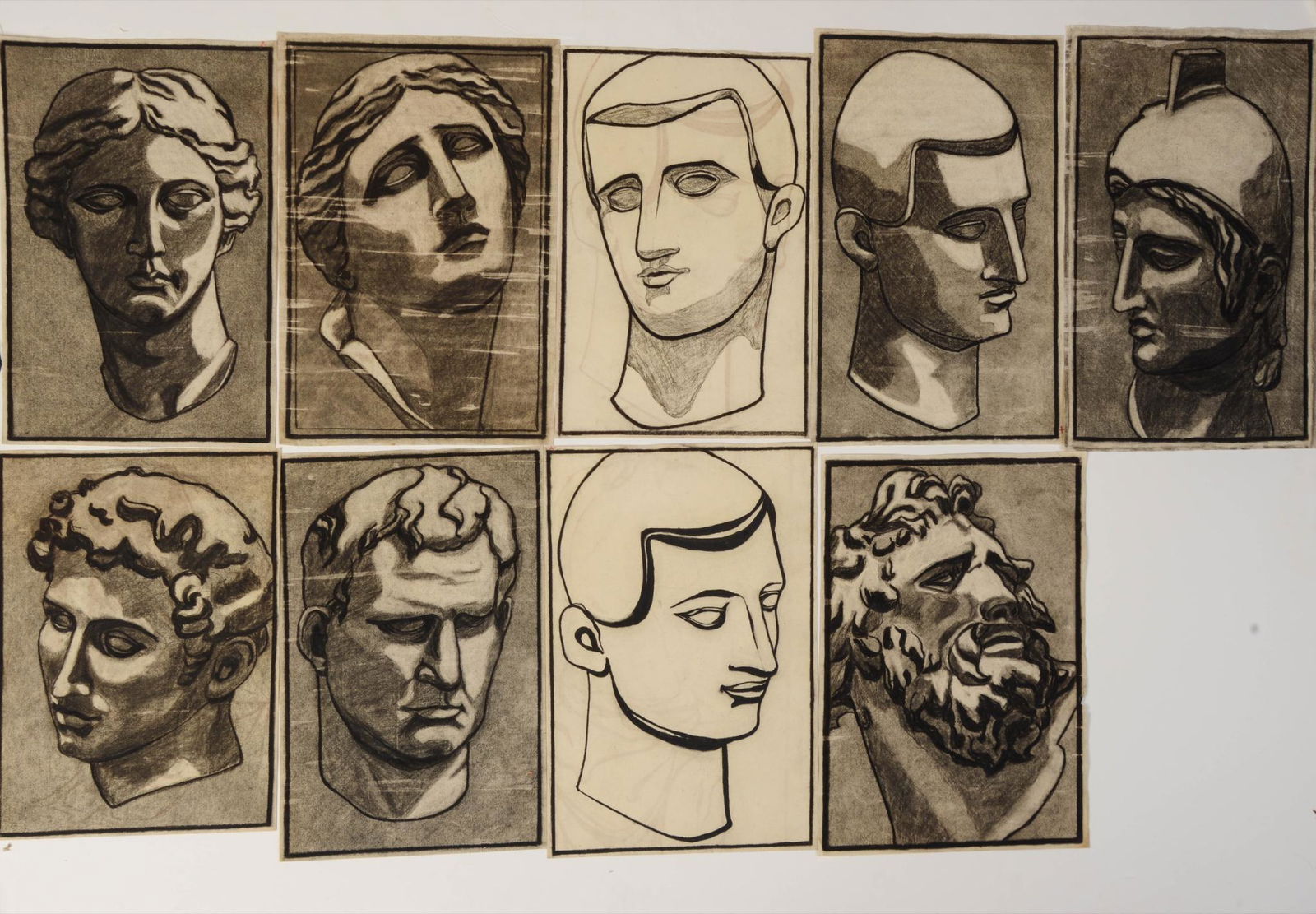 Nine Drawings of Classical Male Busts. (1 of 1)