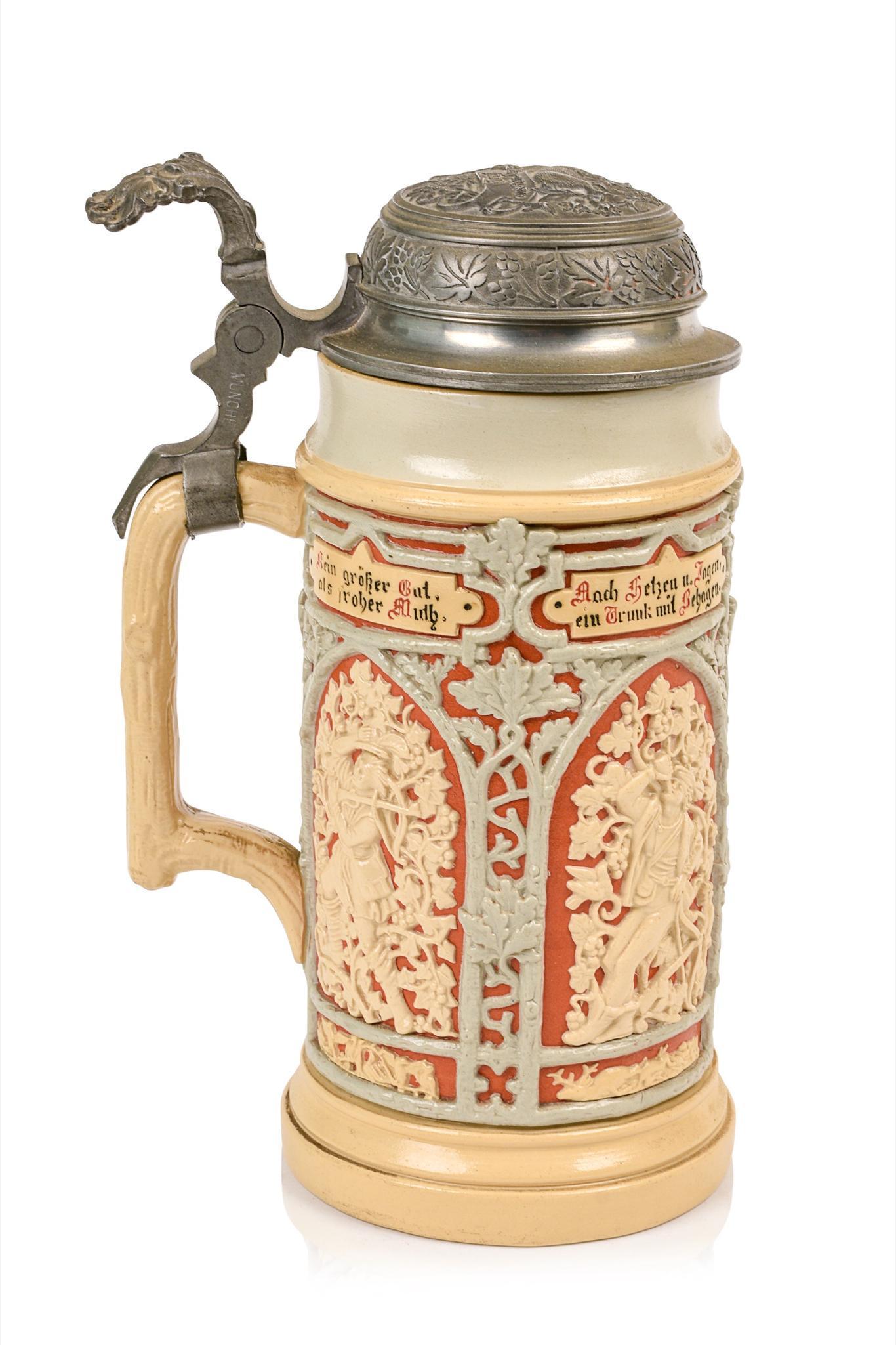 Mettlach Stoneware Hunting Stein #24. (1 of 4)
